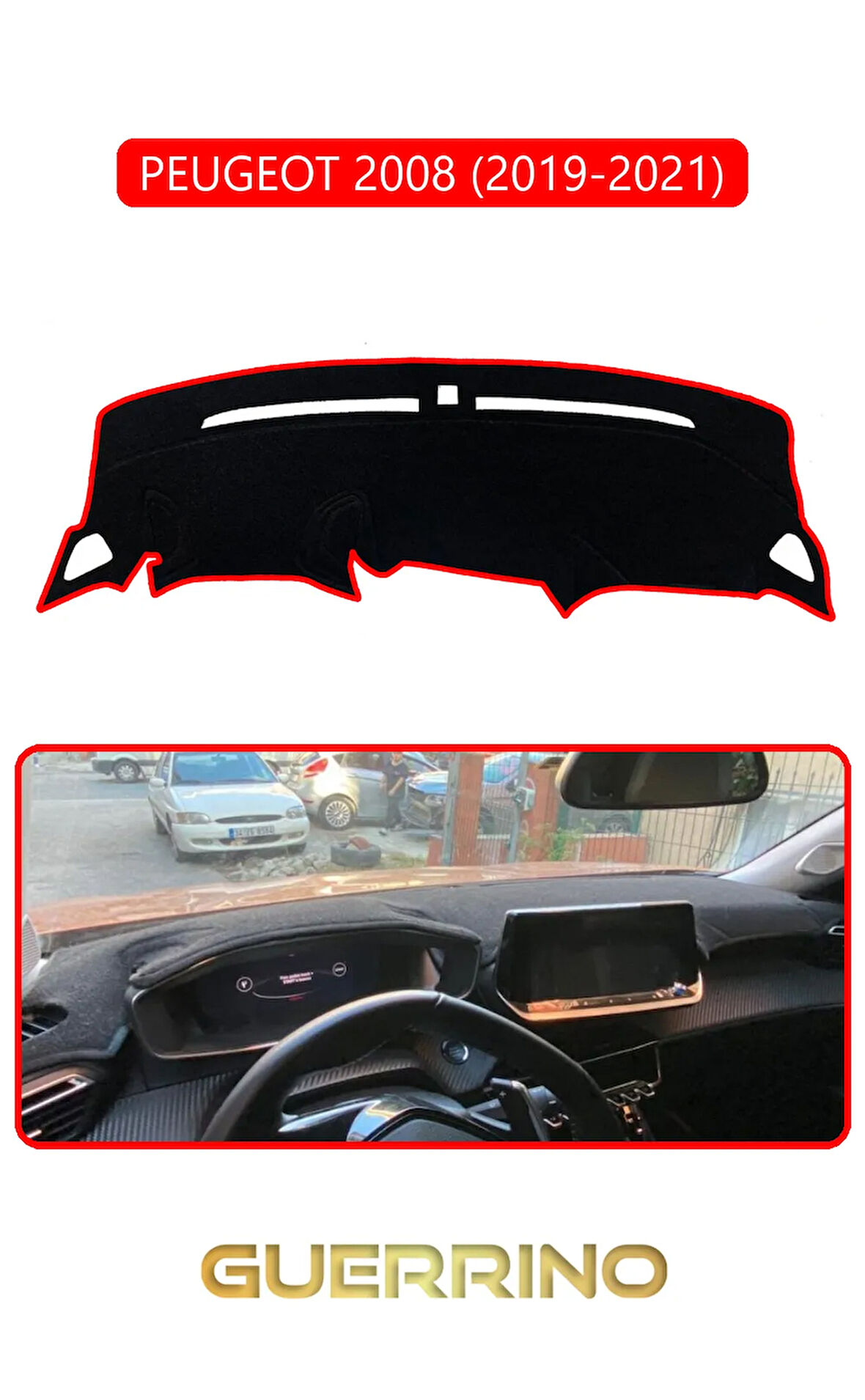 PEUGEOT 2008 (2019-2021)TORPİDO KORUMA HALISI KIRMIZI KENAR