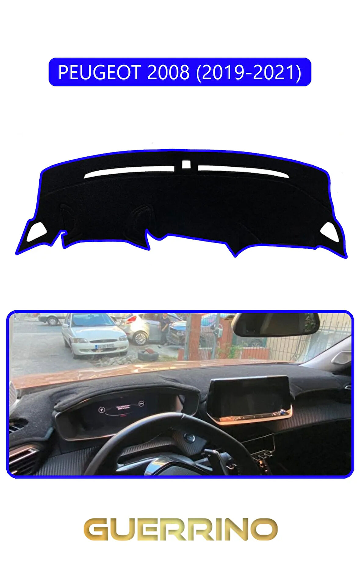 PEUGEOT 2008 (2019-2021)TORPİDO KORUMA HALISI MAVİ KENAR