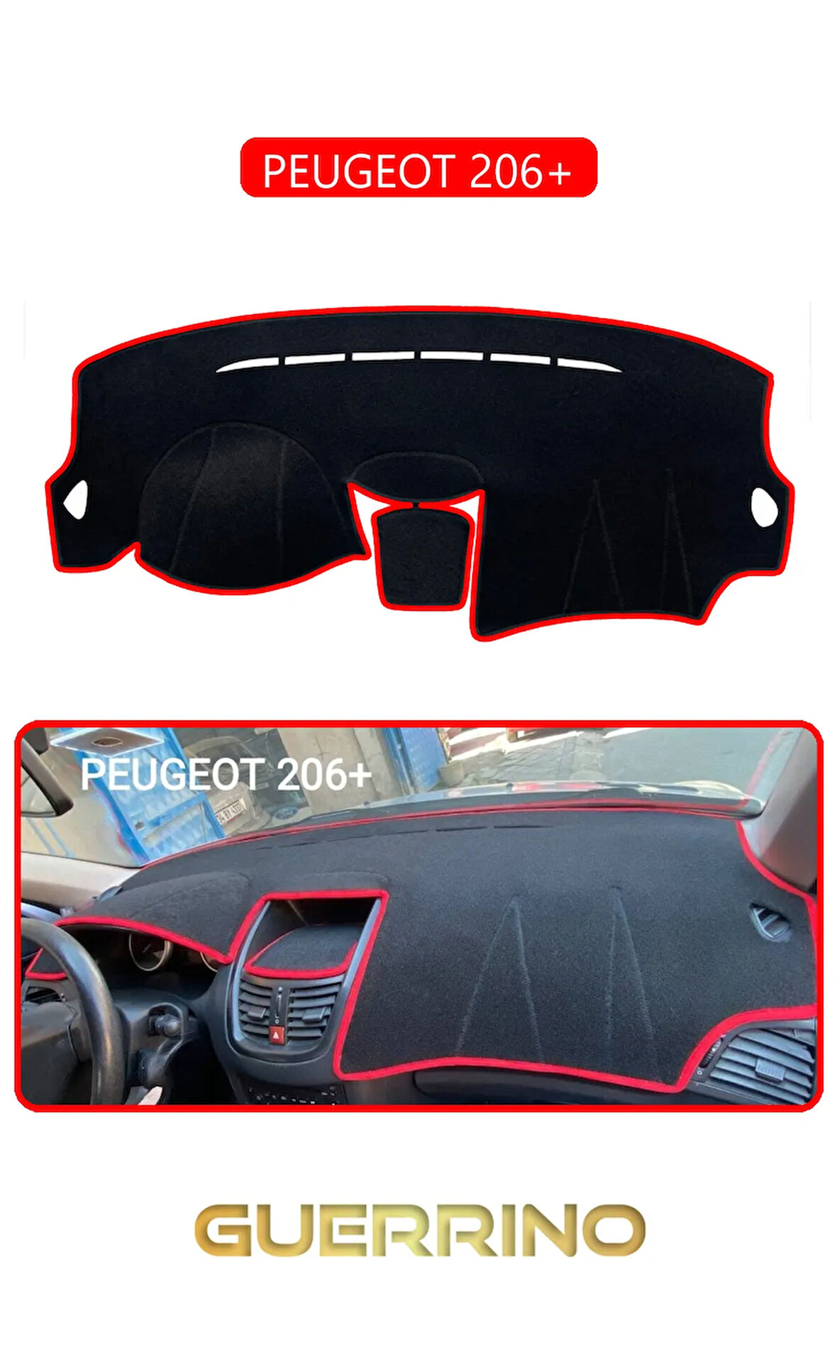 PEUGEOT 206+TORPİDO KORUMA HALISI KIRMIZI KENAR