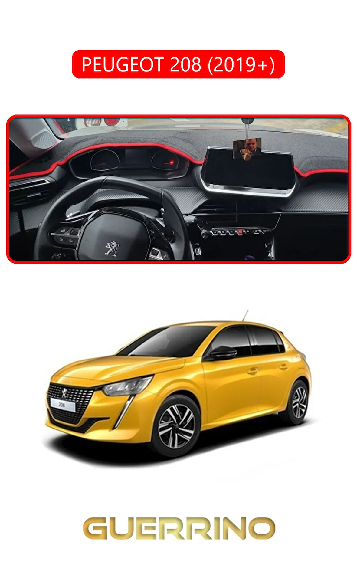 PEUGEOT 208 (2019+)TORPİDO KORUMA HALISI KIRMIZI KENAR