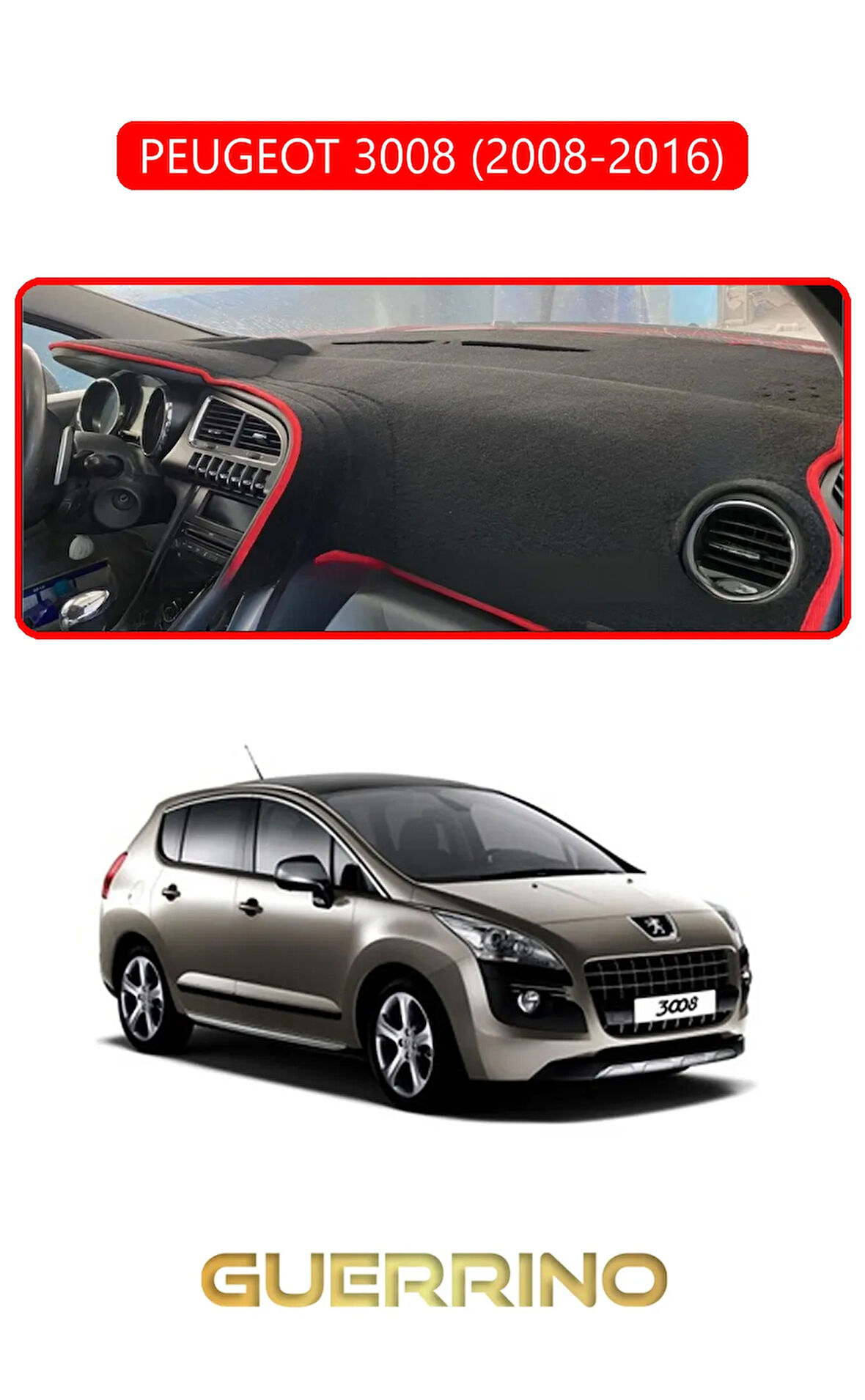 PEUGEOT 3008 (2008-2016)TORPİDO KORUMA HALISI KIRMIZI KENAR