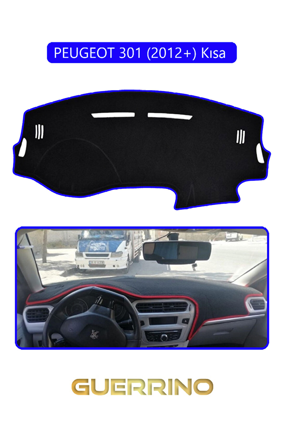 PEUGEOT 301 (2012+) TORPİDO KORUMA HALISI MAVİ KENAR