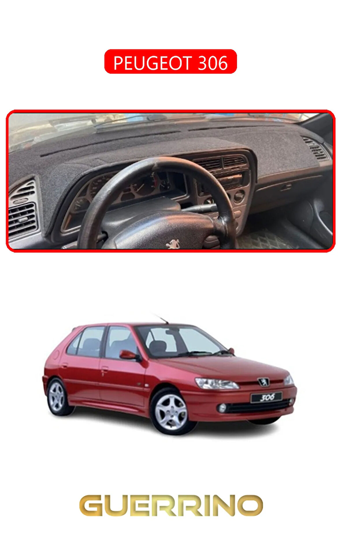 PEUGEOT 306TORPİDO KORUMA HALISI KIRMIZI KENAR