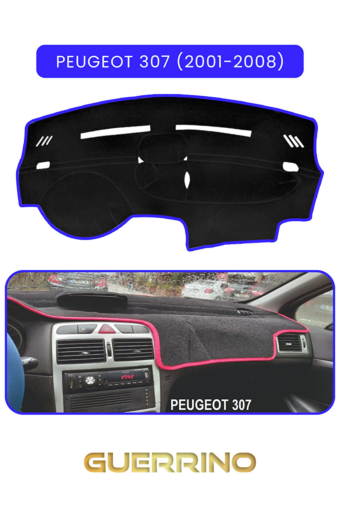 PEUGEOT 307 (2001-2008)TORPİDO KORUMA HALISI MAVİ KENAR