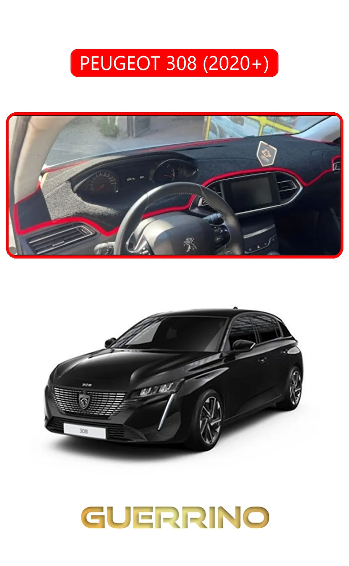 PEUGEOT 308 (2020+)TORPİDO KORUMA HALISI KIRMIZI KENAR