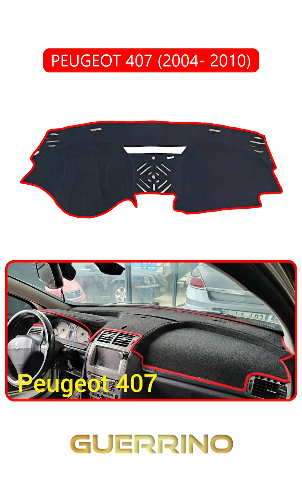PEUGEOT 407 (2004- 2010)TORPİDO KORUMA HALISI KIRMIZI KENAR