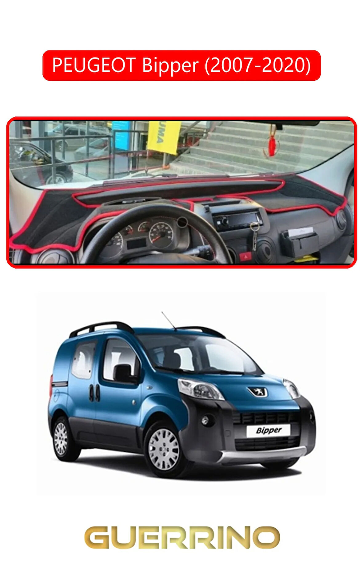 PEUGEOT Bipper (2007-2020)TORPİDO KORUMA HALISI KIRMIZI KENAR