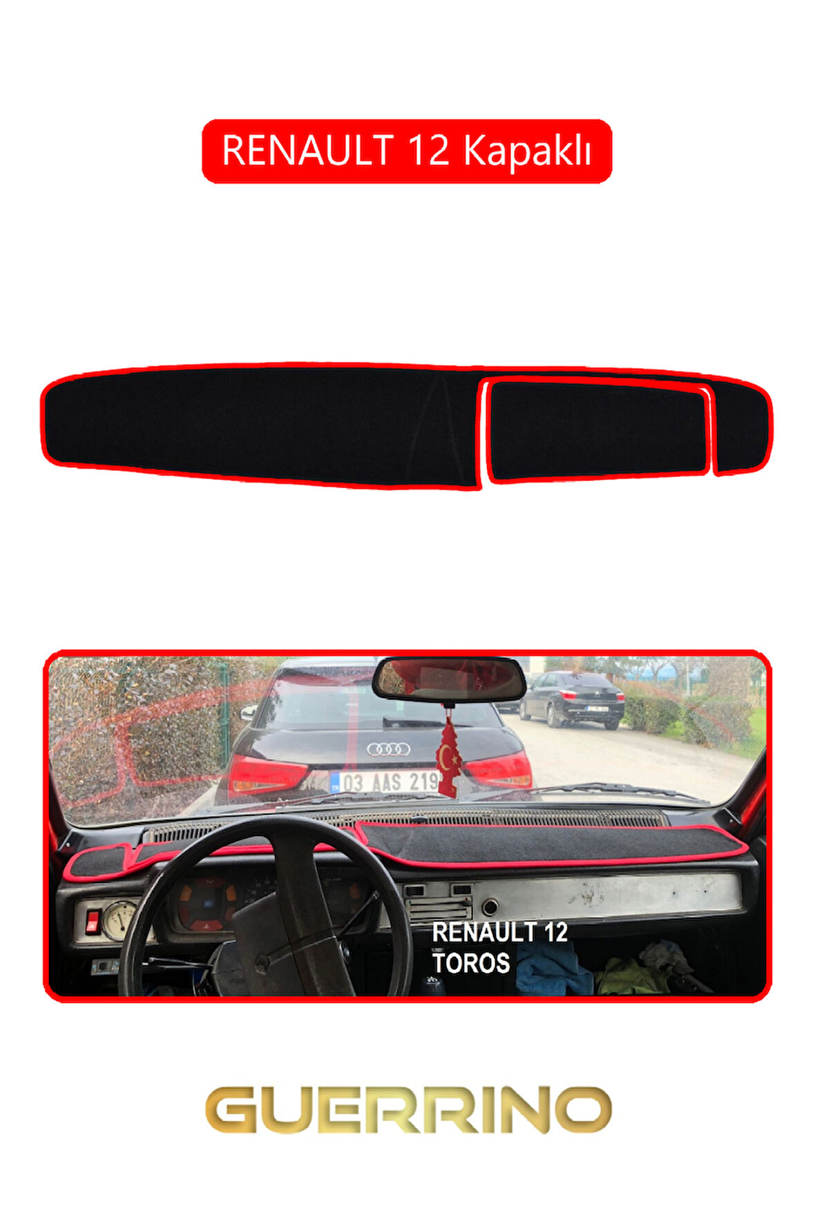 RENAULT 12 - Toros   KAPAKLI TORPİDO KORUMA HALISI KIRMIZI KENAR