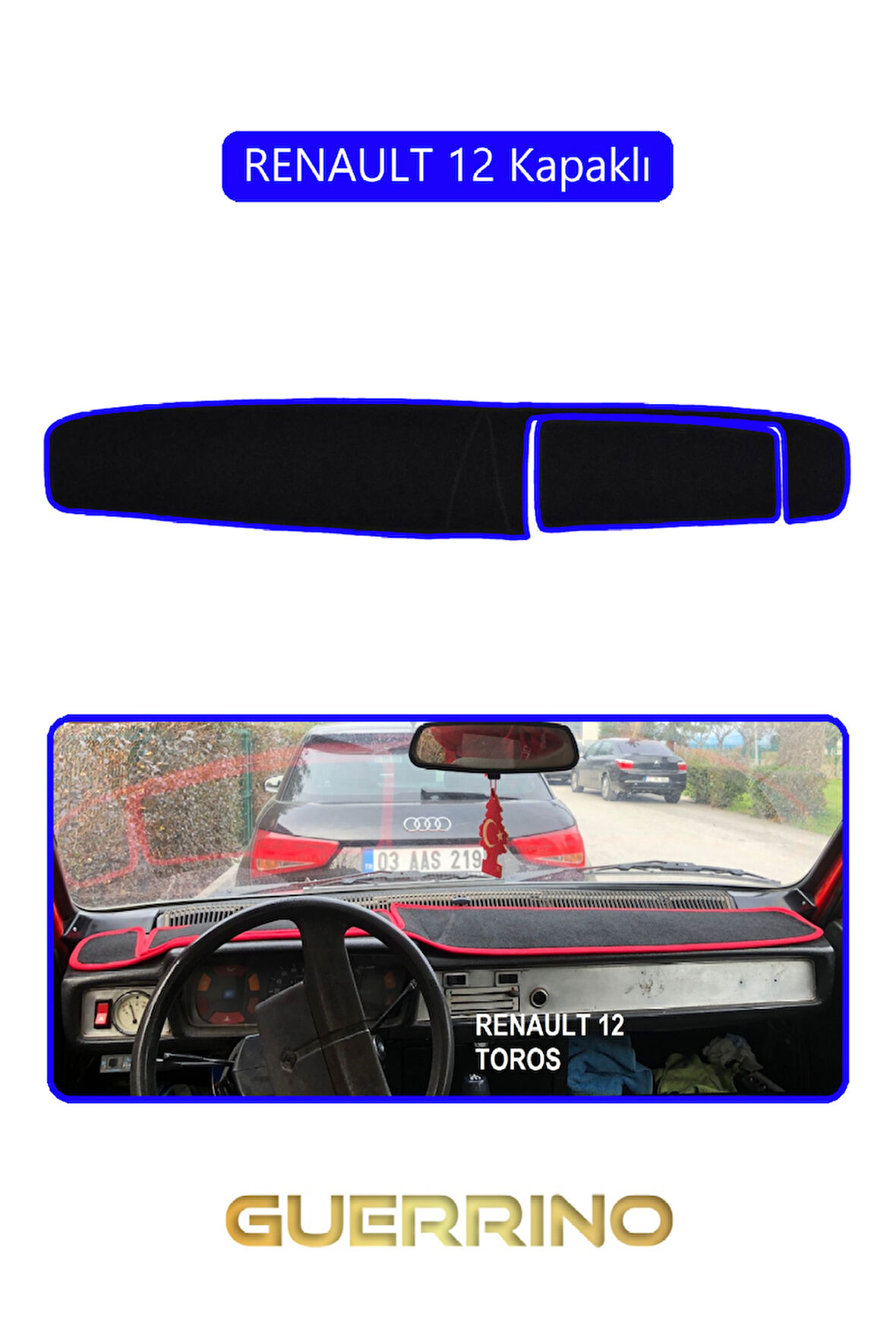 RENAULT 12 - Toros   KAPAKLI TORPİDO KORUMA HALISI MAVİ KENAR