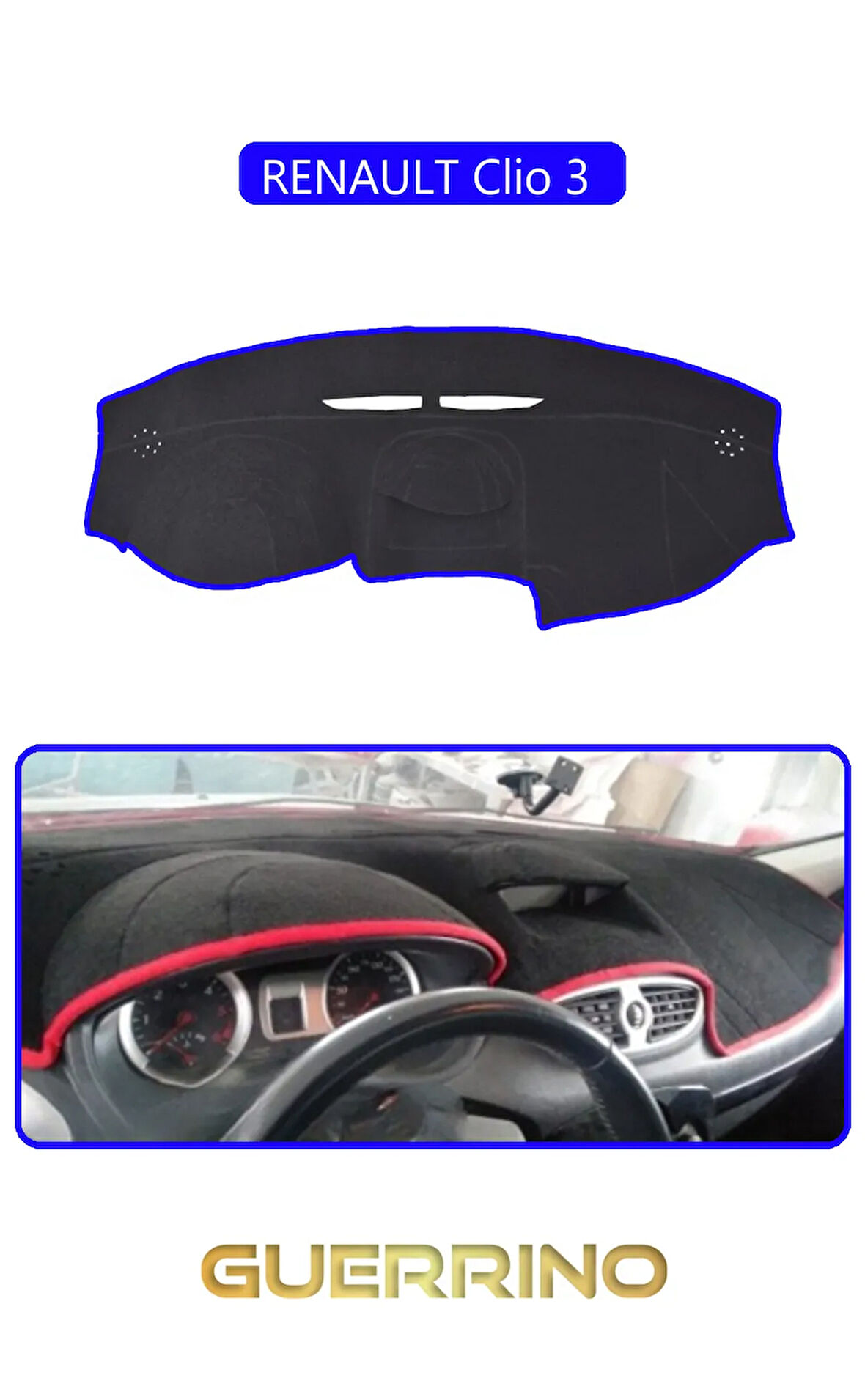 RENAULT Clio 3 TORPİDO KORUMA HALISI MAVİ KENAR