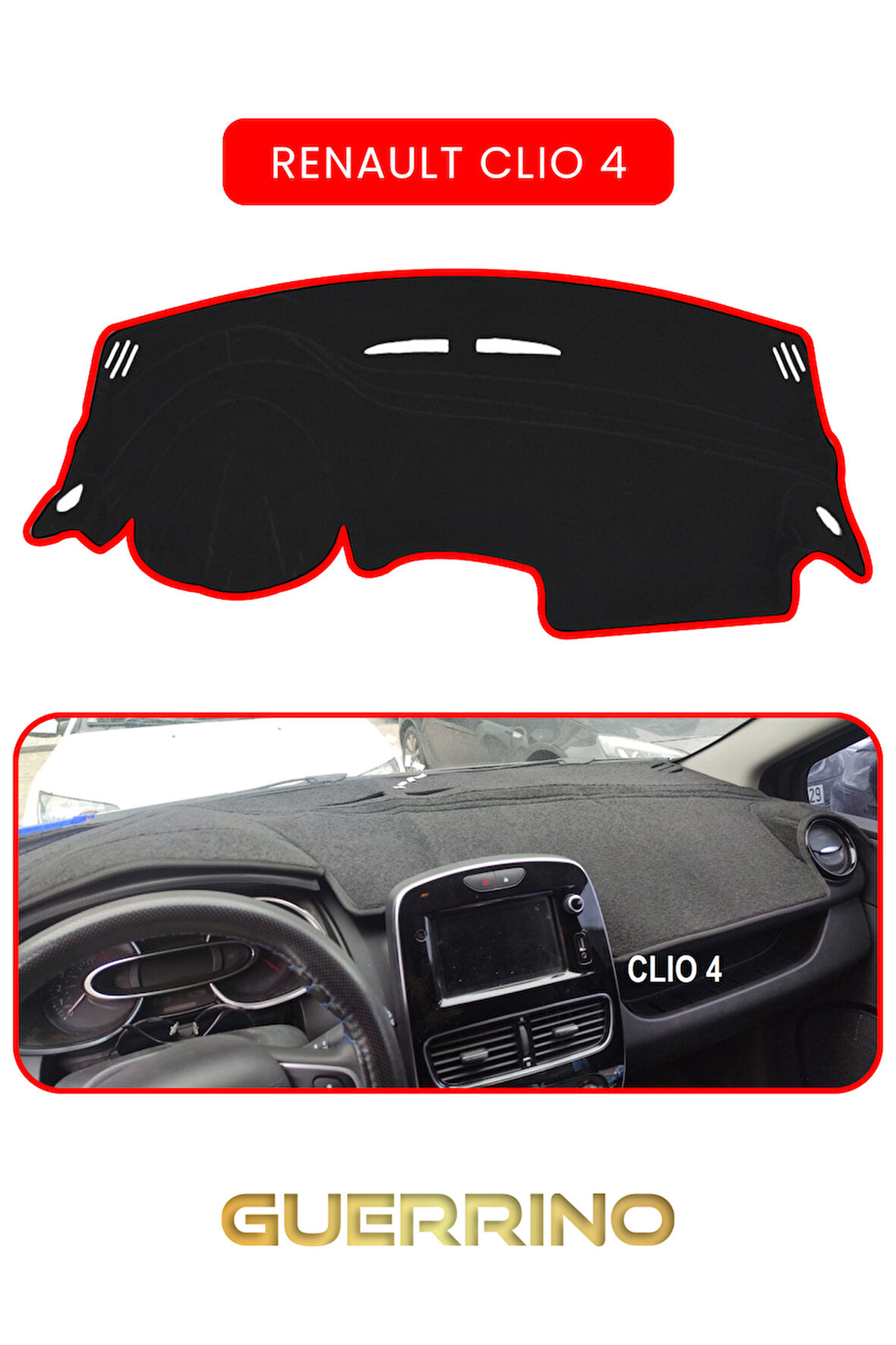 RENAULT Clio 4TORPİDO KORUMA HALISI KIRMIZI KENAR