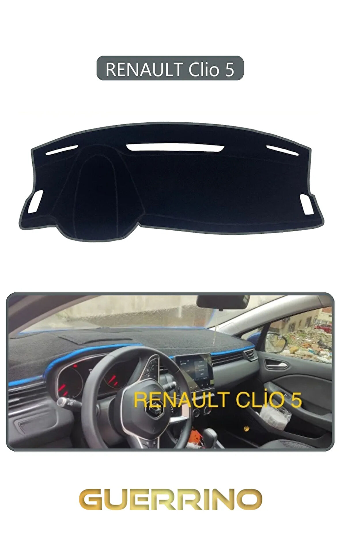RENAULT Clio 5TORPİDO KORUMA HALISI GRİ KENAR