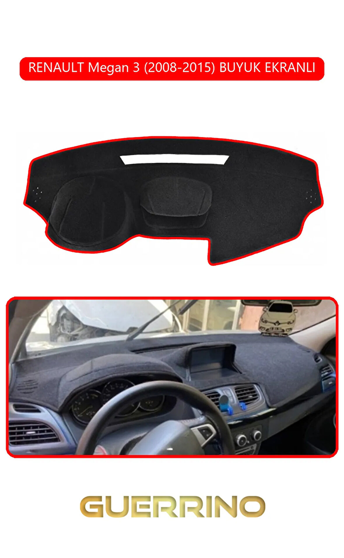 RENAULT Megan 3 (2008-2015) BUYUK EKRANLITORPİDO KORUMA HALISI KIRMIZI KENAR