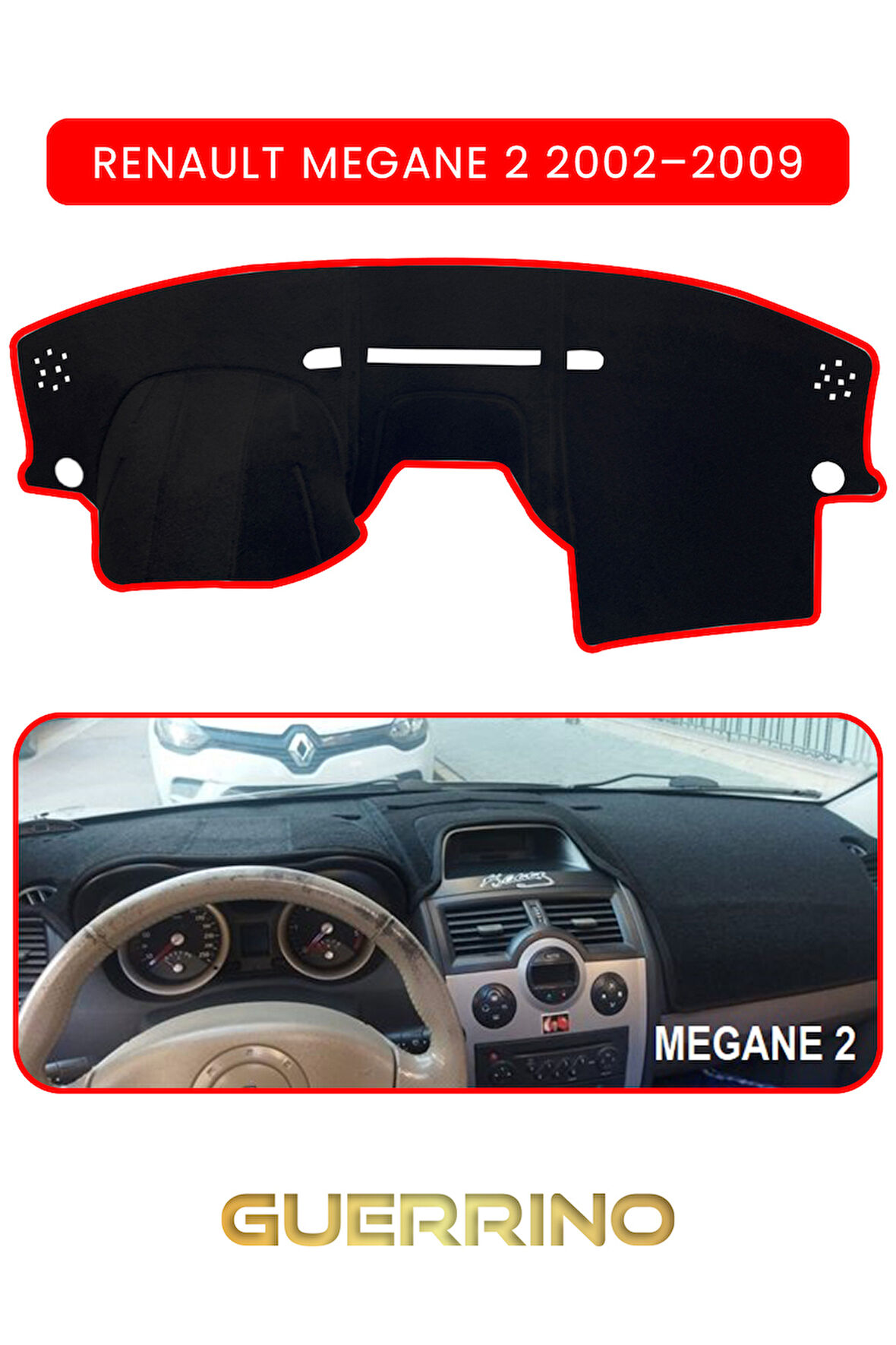 RENAULT Megane 2 (2002–2009)TORPİDO KORUMA HALISI KIRMIZI KENAR