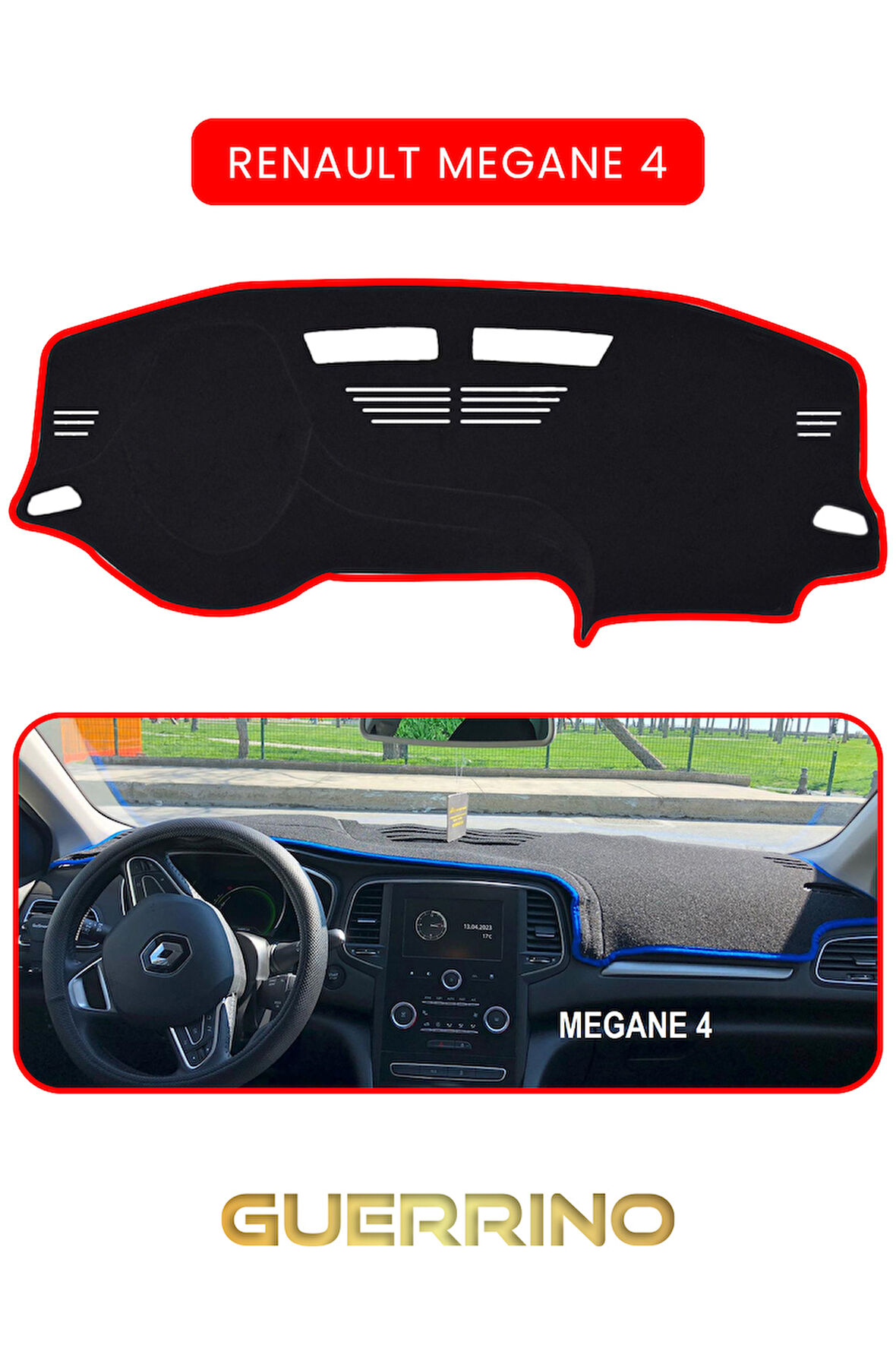 RENAULT Megane 4 TORPİDO KORUMA HALISI KIRMIZI KENAR