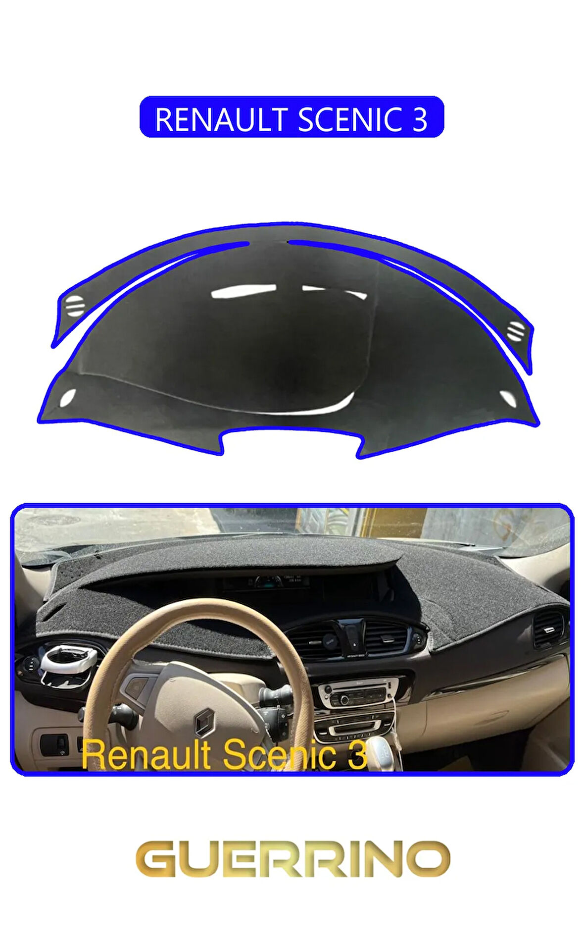 RENAULT SCENIC 3TORPİDO KORUMA HALISI MAVİ KENAR