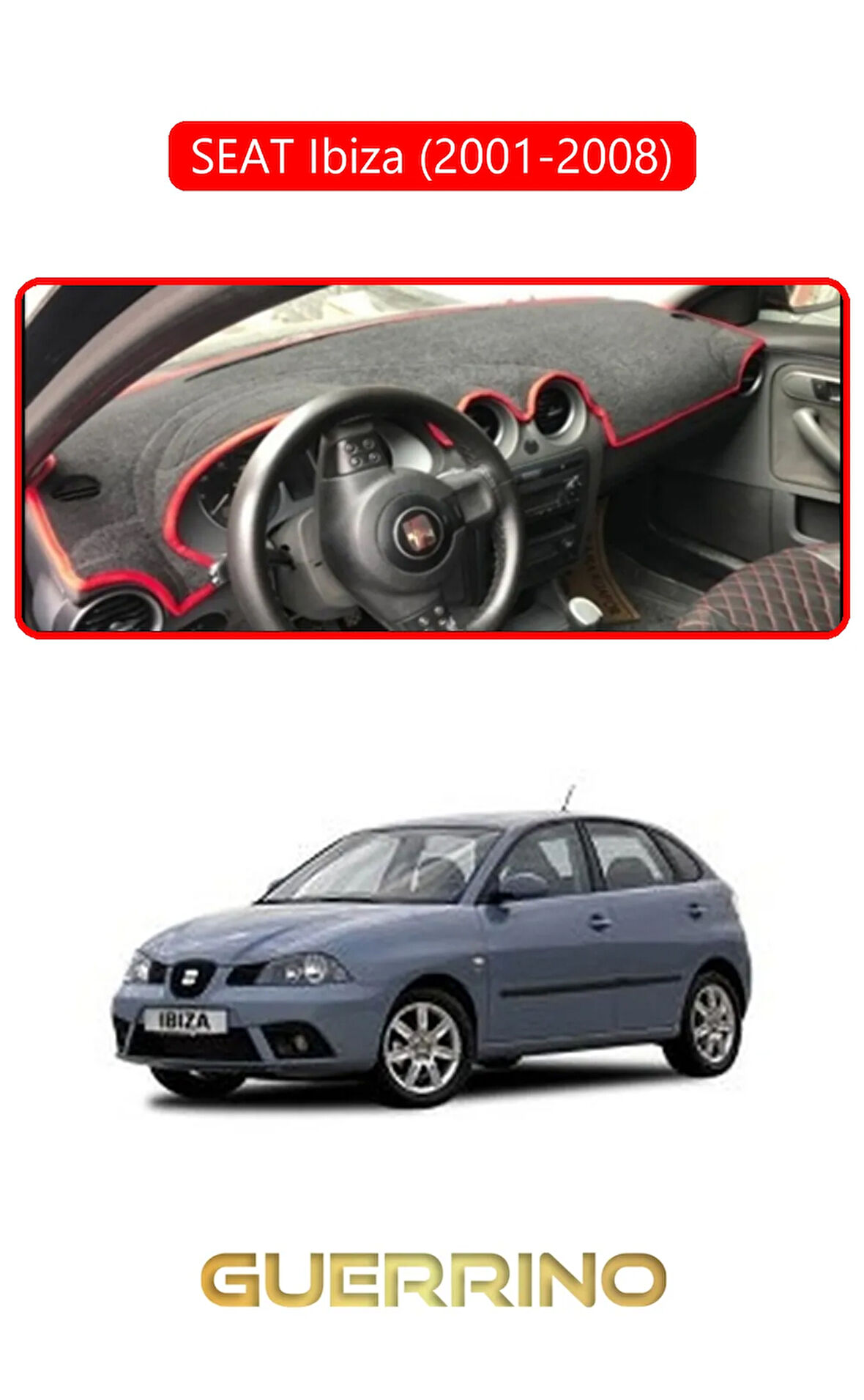 SEAT Ibiza (2001-2008)TORPİDO KORUMA HALISI KIRMIZI KENAR