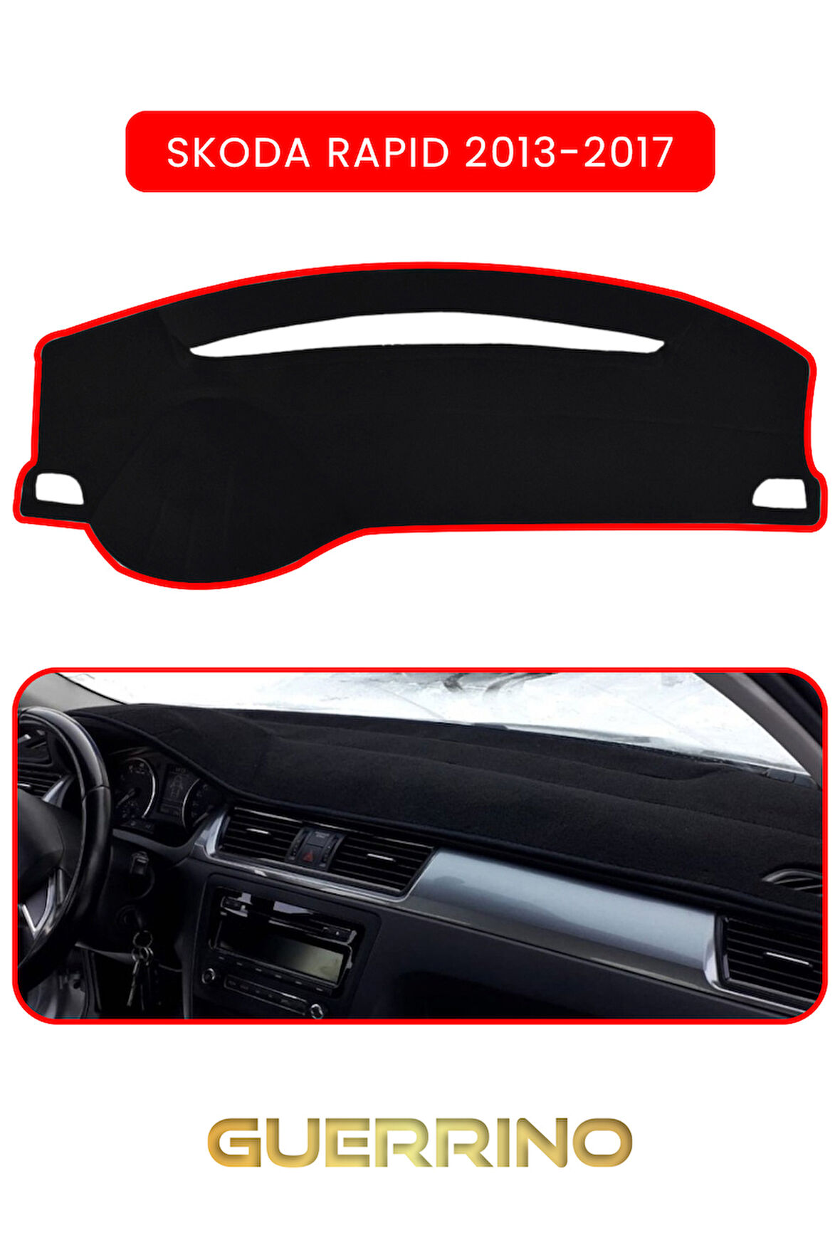 SKODA Rapid (2013-2017) TORPİDO KORUMA HALISI KIRMIZI KENAR