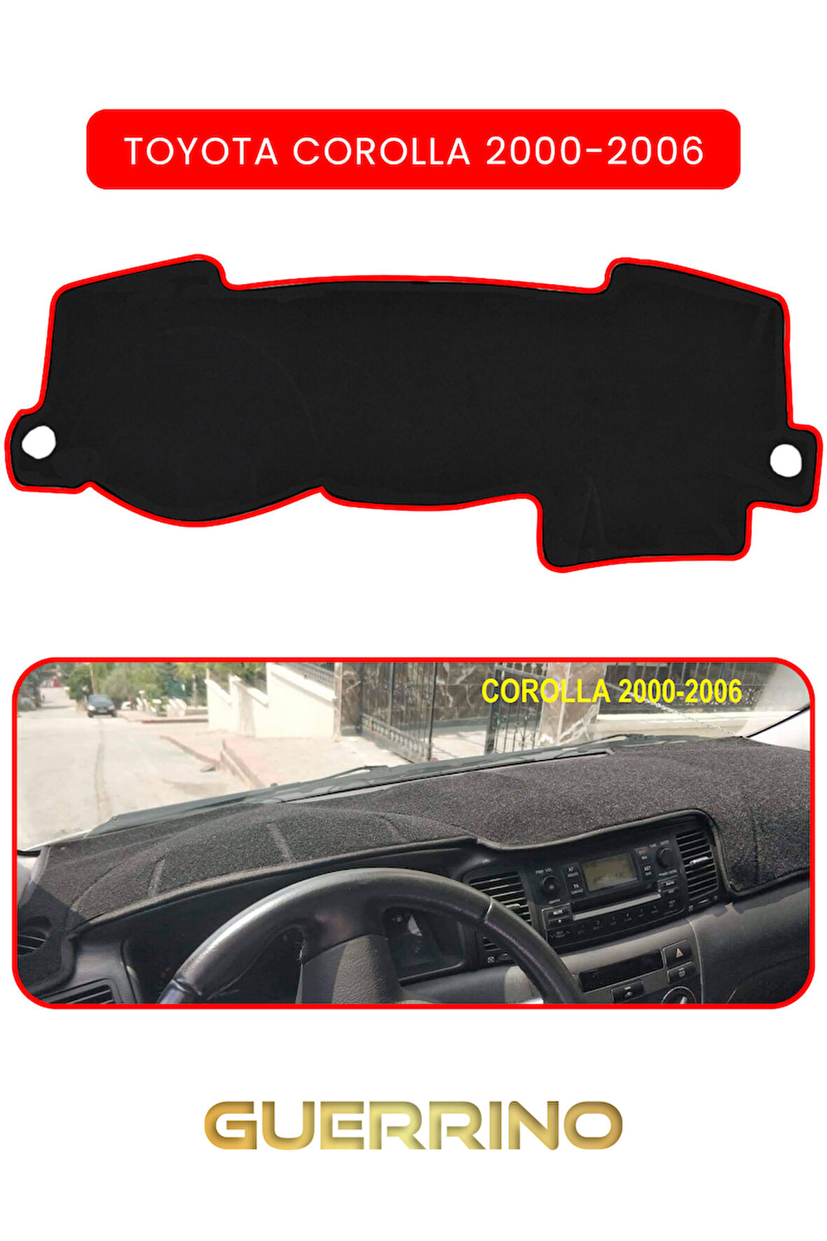 TOYOTA Corolla (2000-2006)TORPİDO KORUMA HALISI KIRMIZI KENAR