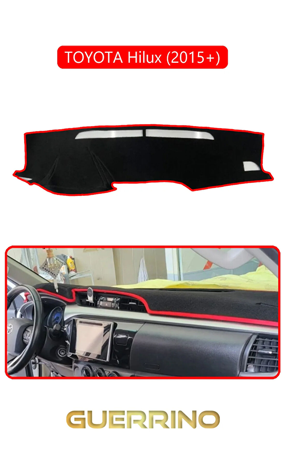 TOYOTA Hilux (2015+)TORPİDO KORUMA HALISI KIRMIZI KENAR