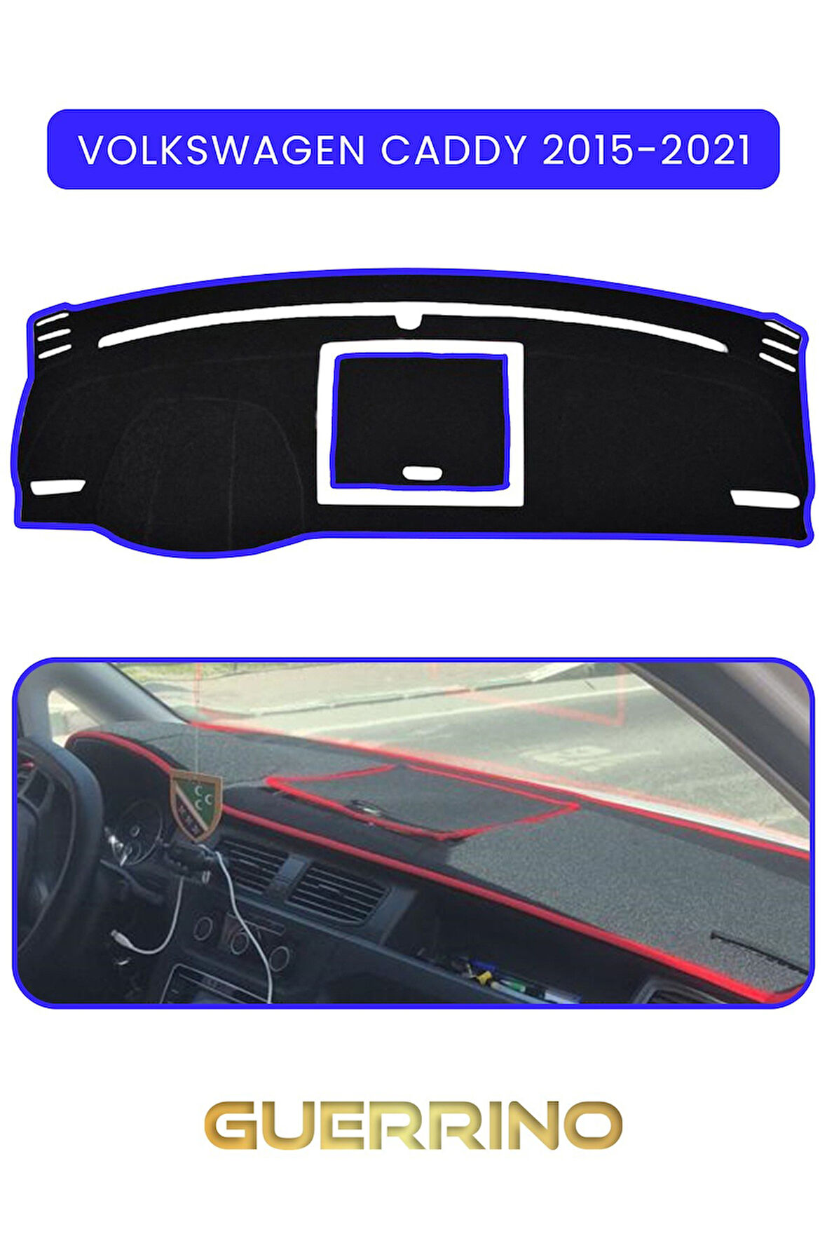 VOLKSWAGEN Caddy (2015-2021)TORPİDO KORUMA HALISI MAVİ KENAR