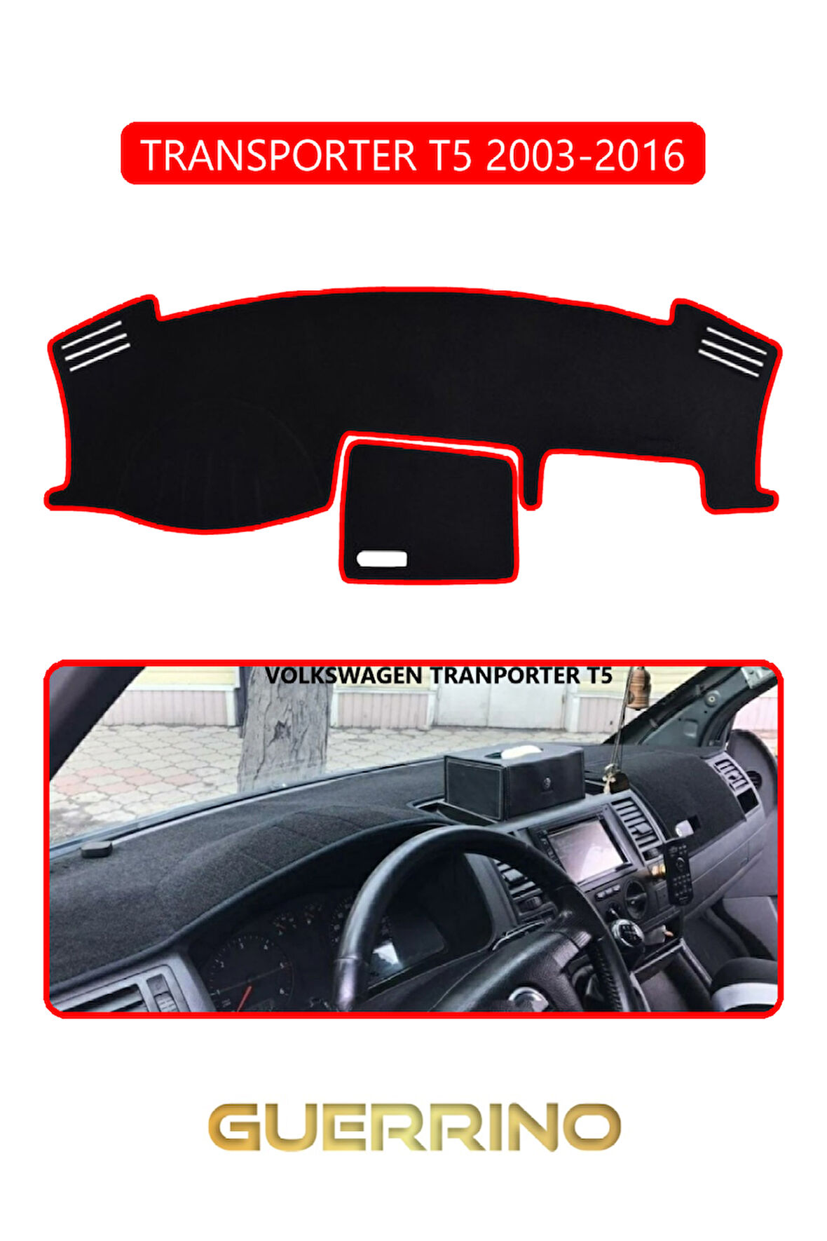 VOLKSWAGEN T5 (2003-2016)TORPİDO KORUMA HALISI KIRMIZI KENAR