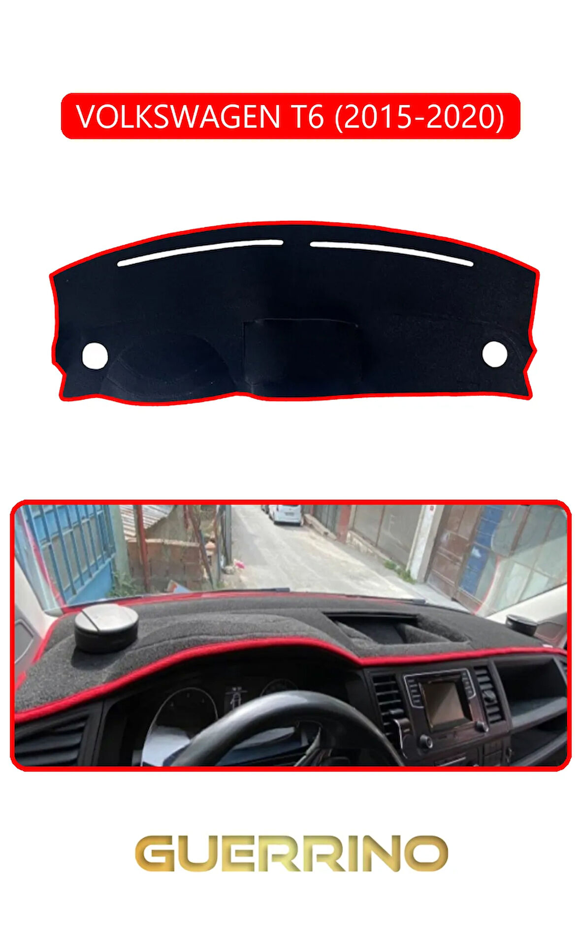 VOLKSWAGEN T6 (2015-2020)TORPİDO KORUMA HALISI KIRMIZI KENAR