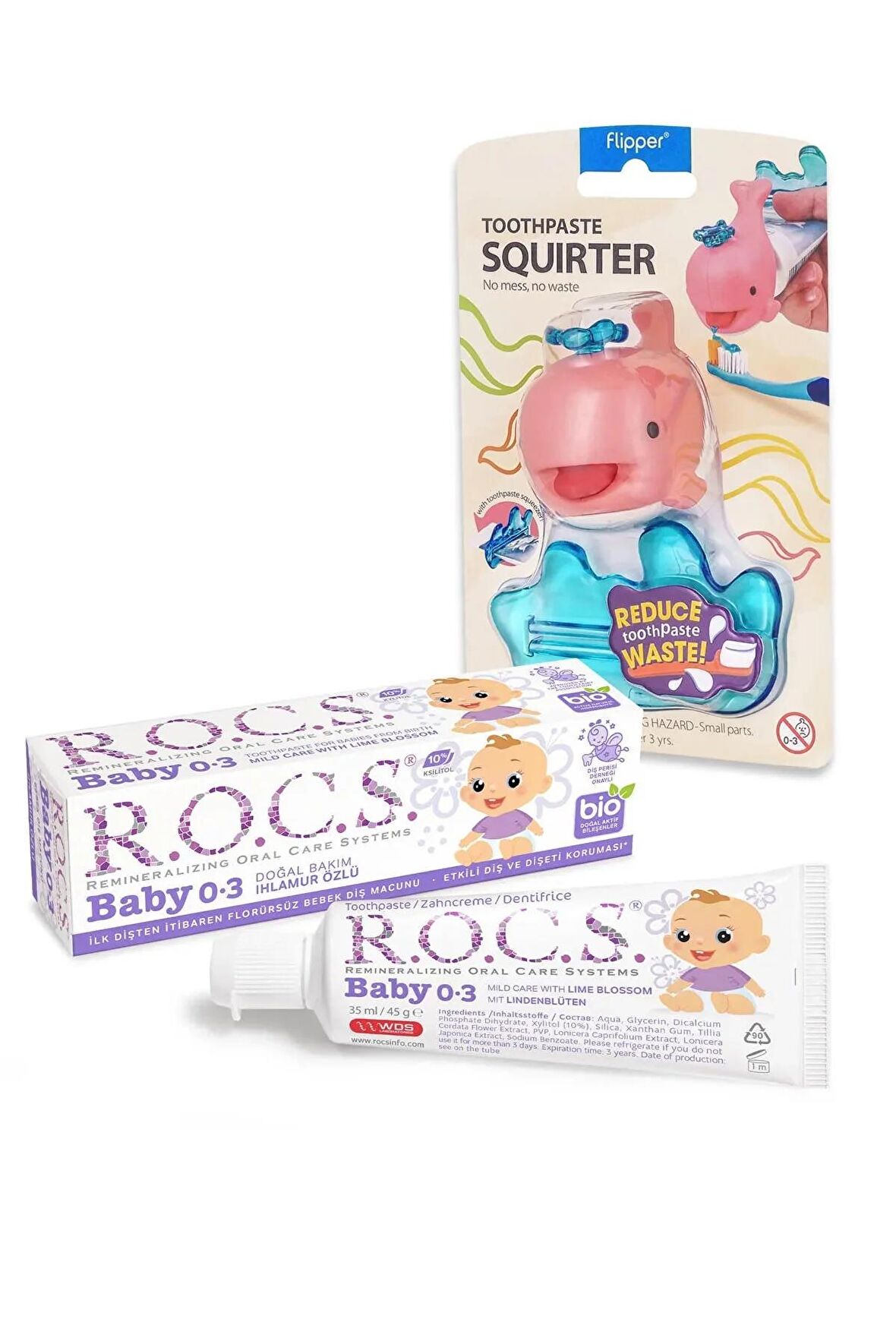 R.O.C.S. Baby 0-3 Yaş Ihlamur Özlü Diş Macunu Ve Diş Macunu Sıkacağı Seti - Pembe