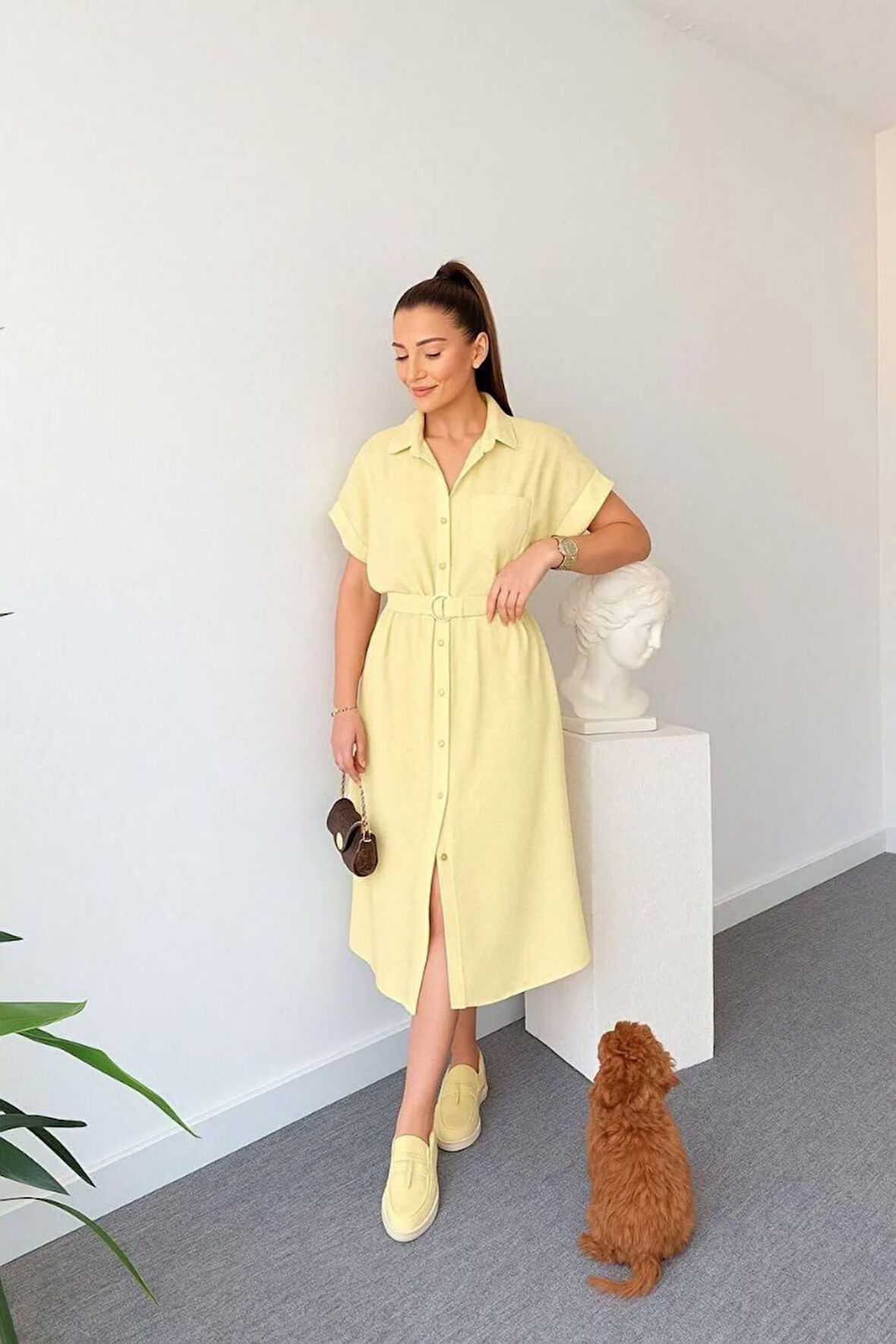 Kemerli Gömlek Elbise