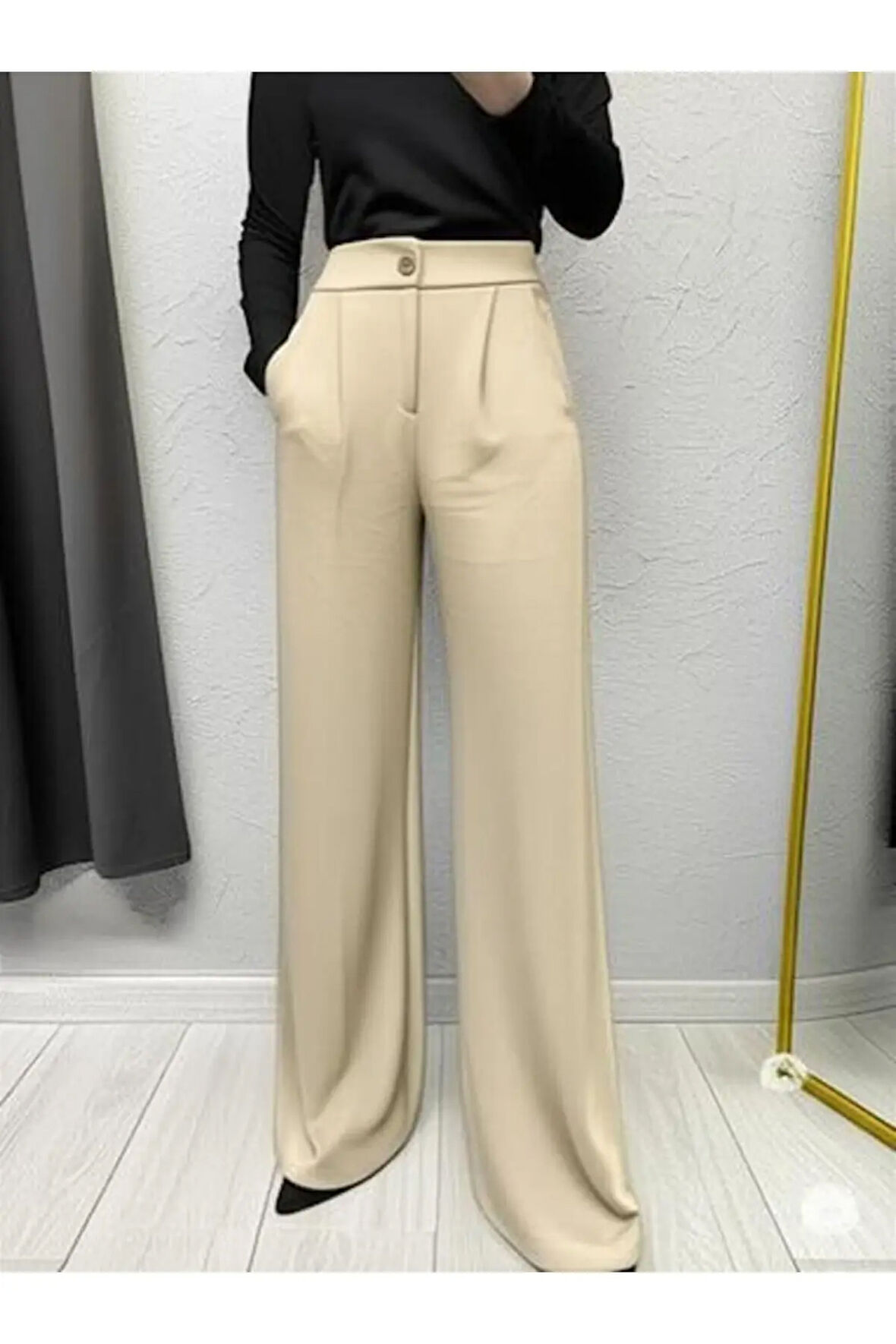 SCUBA KREP ÖNÜ PİLELİ PALAZZO PANTOLON