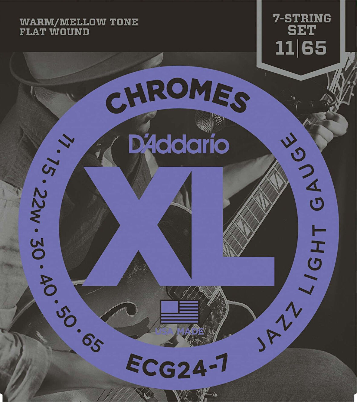 DADDARIO ECG24-7 ELEKTRO GİTAR TEL SETİ, 7 TELLİ, CHROMES, 11-65, JAZZ LIGHT
