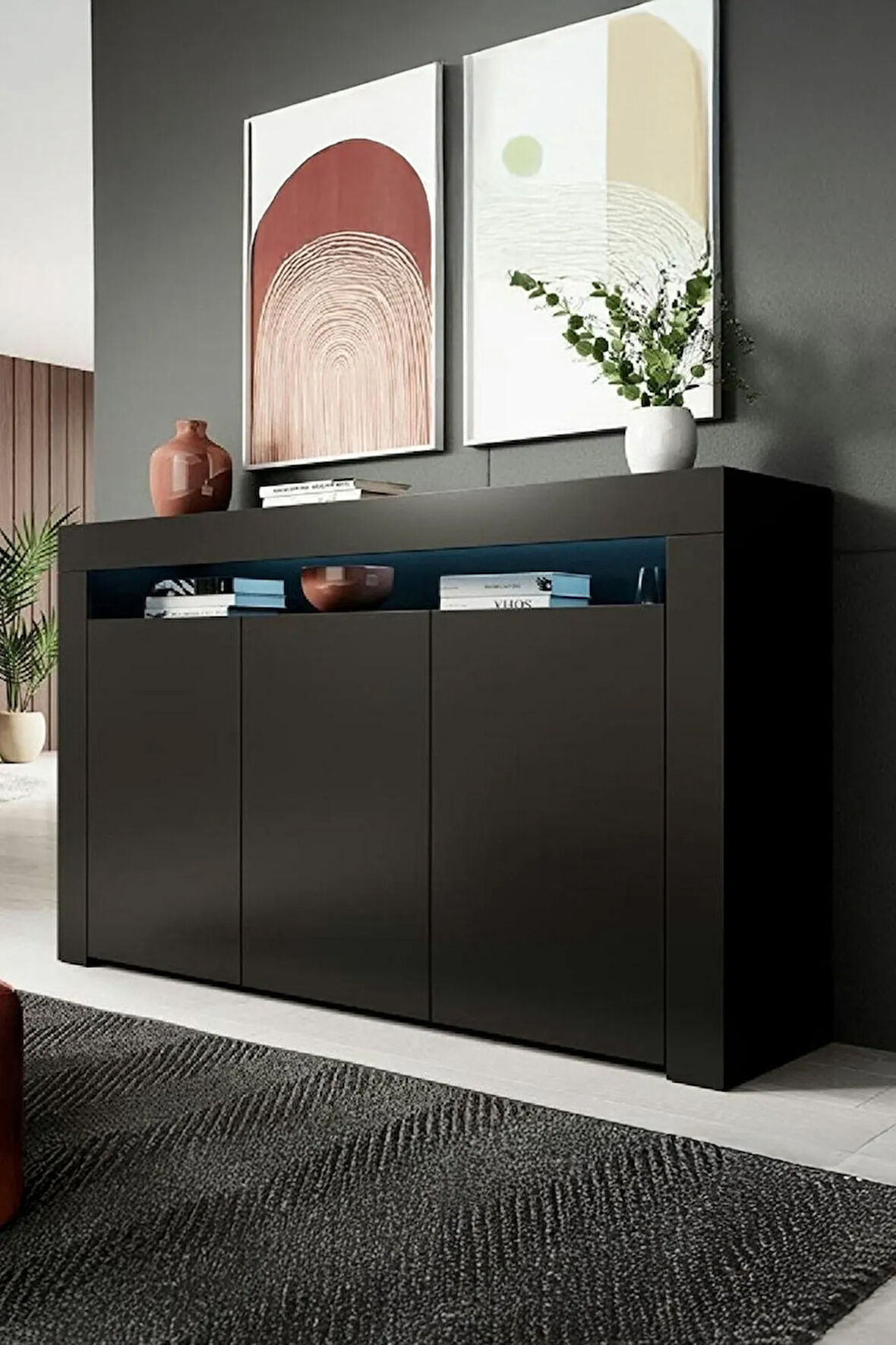 Konsol Led Aydınlatmalı Şık Modern Ve Zarif Konsol Beyaz Mat Büfe
