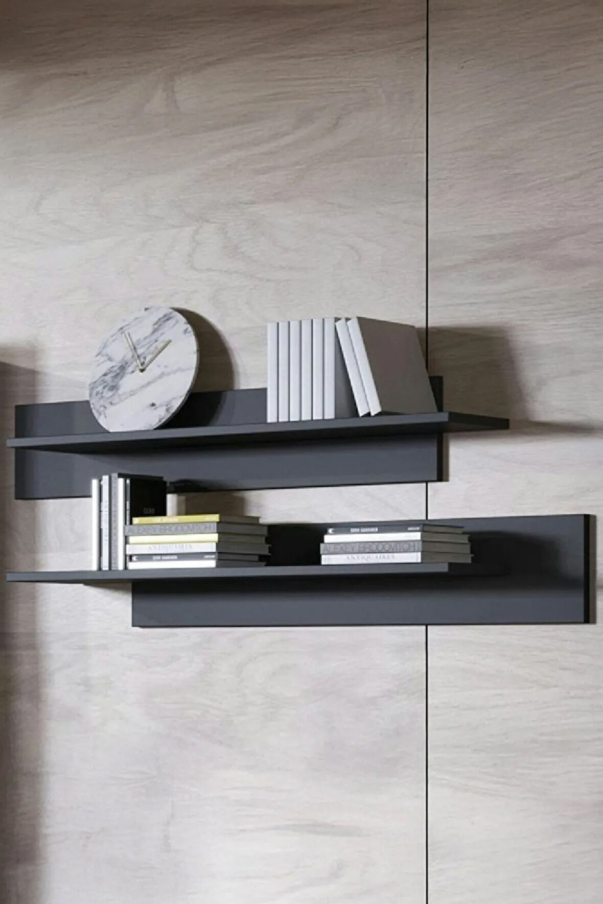 Duvar Rafı 2'li Set Dekoratif Modern Salon Mutfak Oturma Odası Yemek Odası Raf Mat Siyah Raf