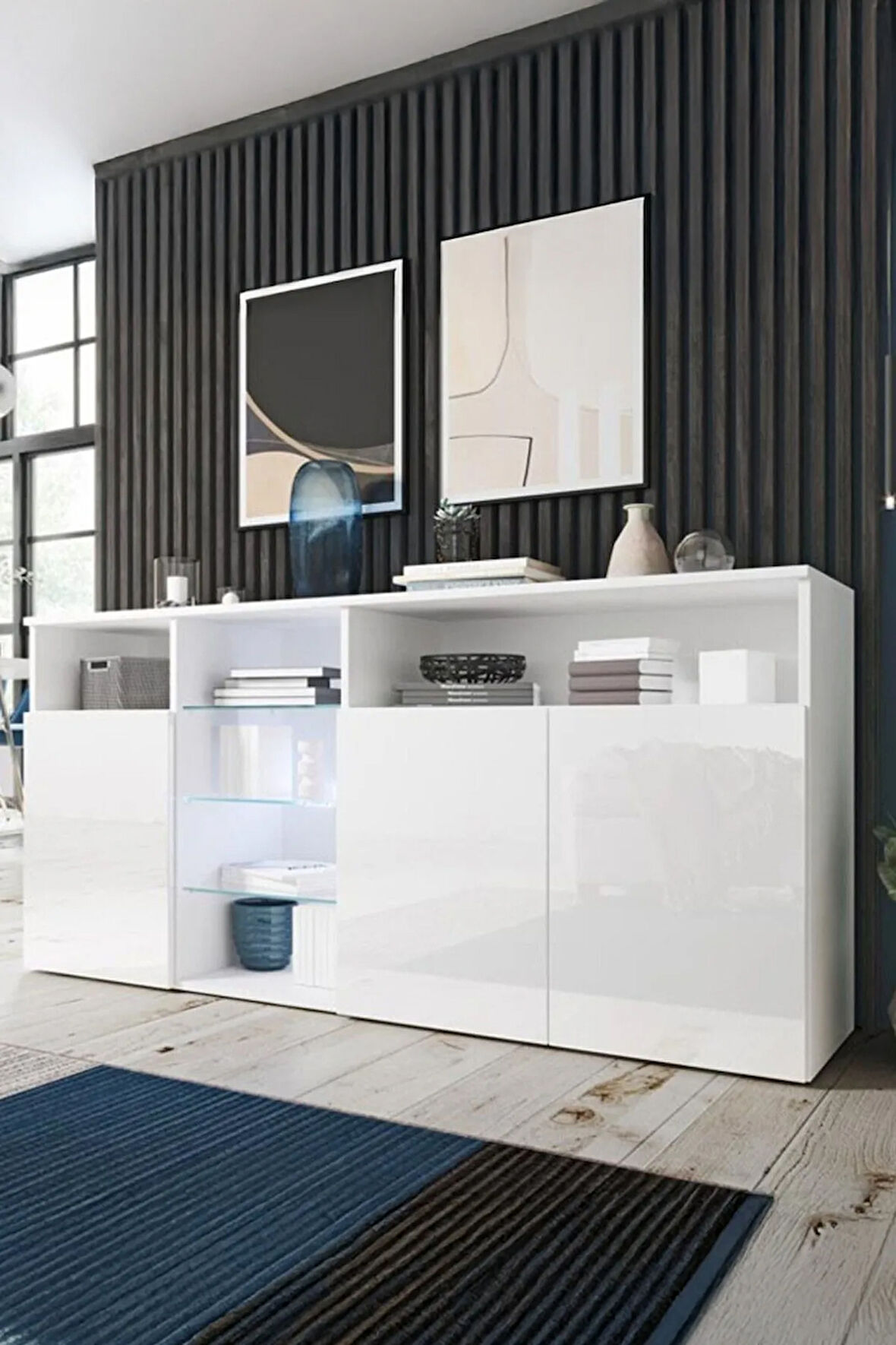 LED aydınlatmalı modern ve zarif büfe.
