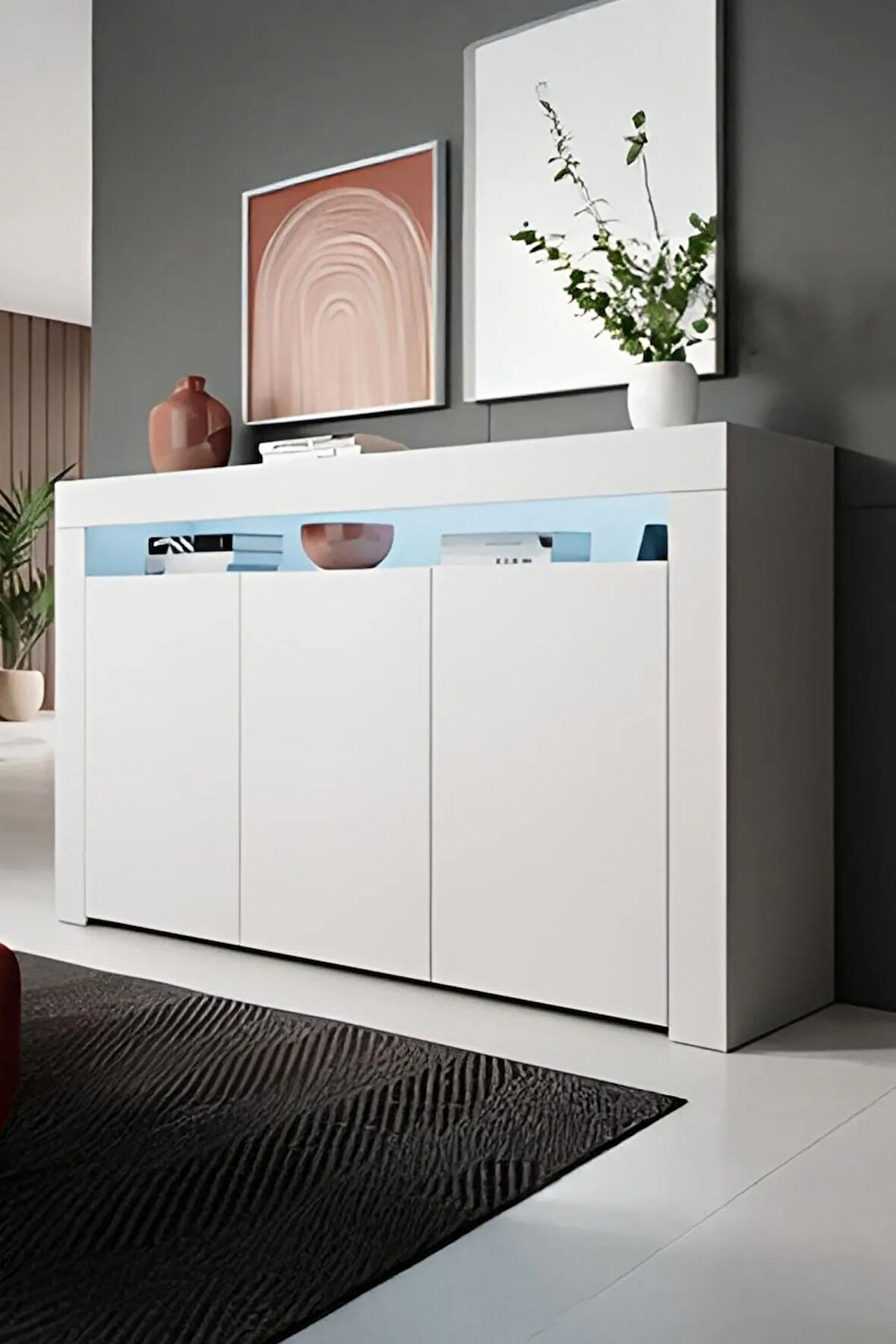 Konsol Led Aydınlatmalı Şık Modern Ve Zarif Konsol Beyaz Mat Büfe