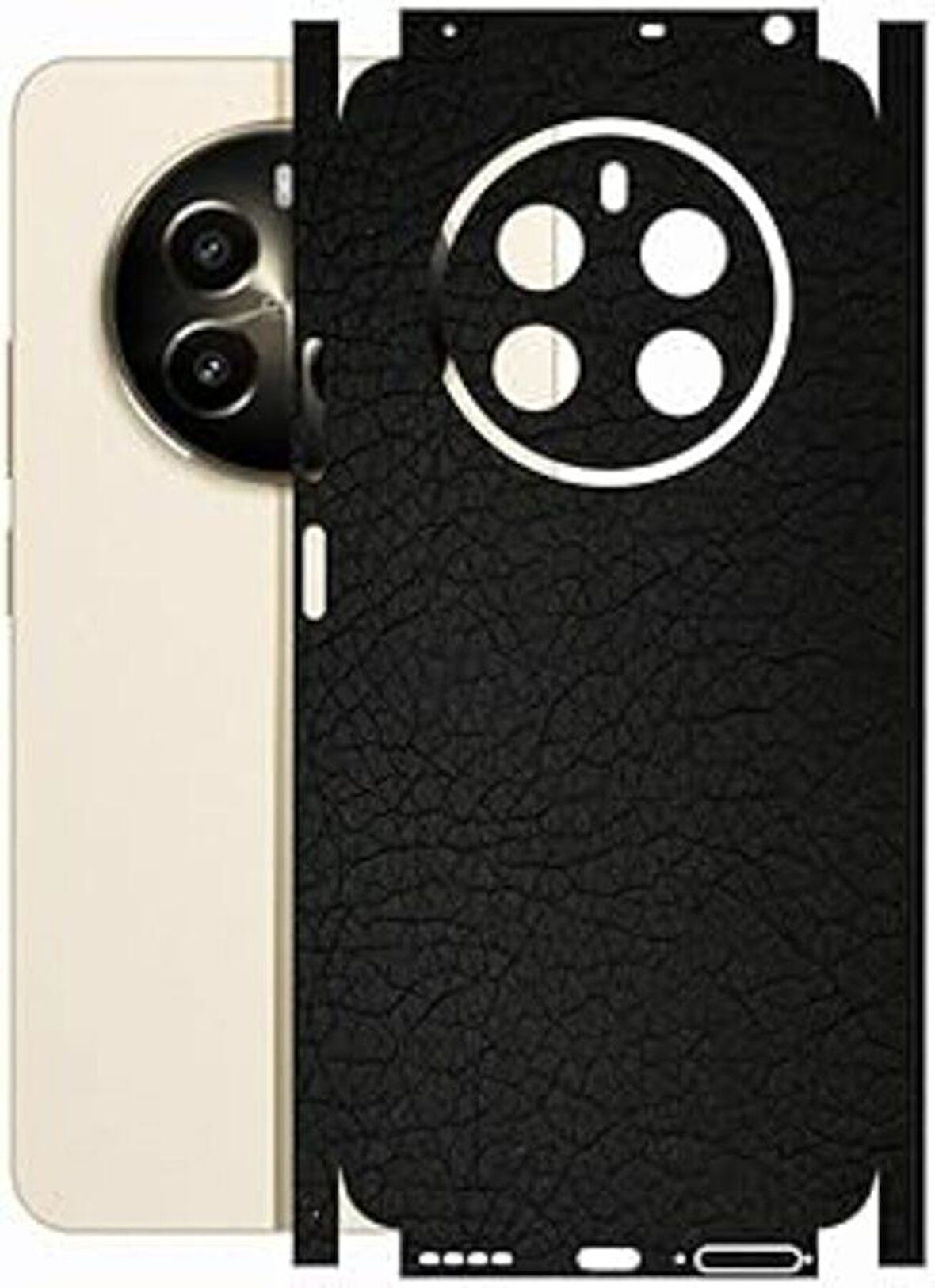 Realme 12 Plus ile Uyumlu Deri Desenli Siyah Arka Kaplama