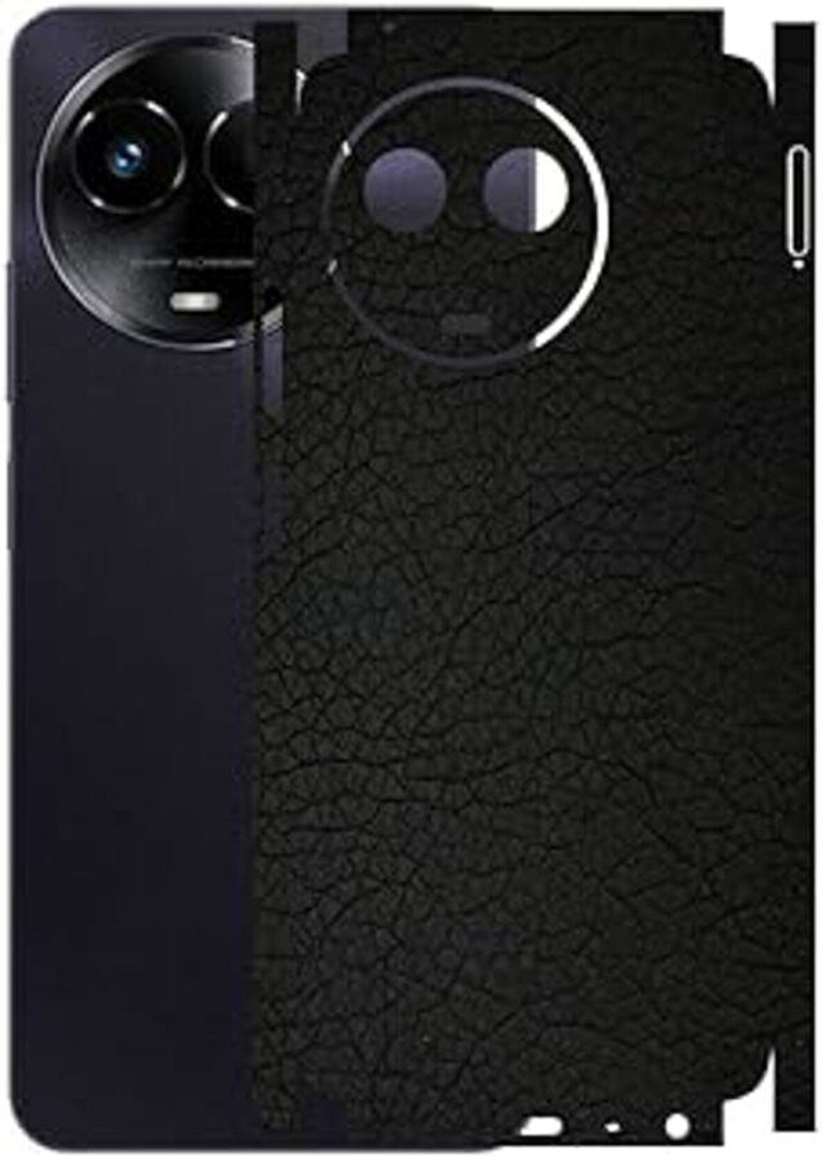 Realme 11 ile Uyumlu Deri Desenli Siyah Arka Kaplama