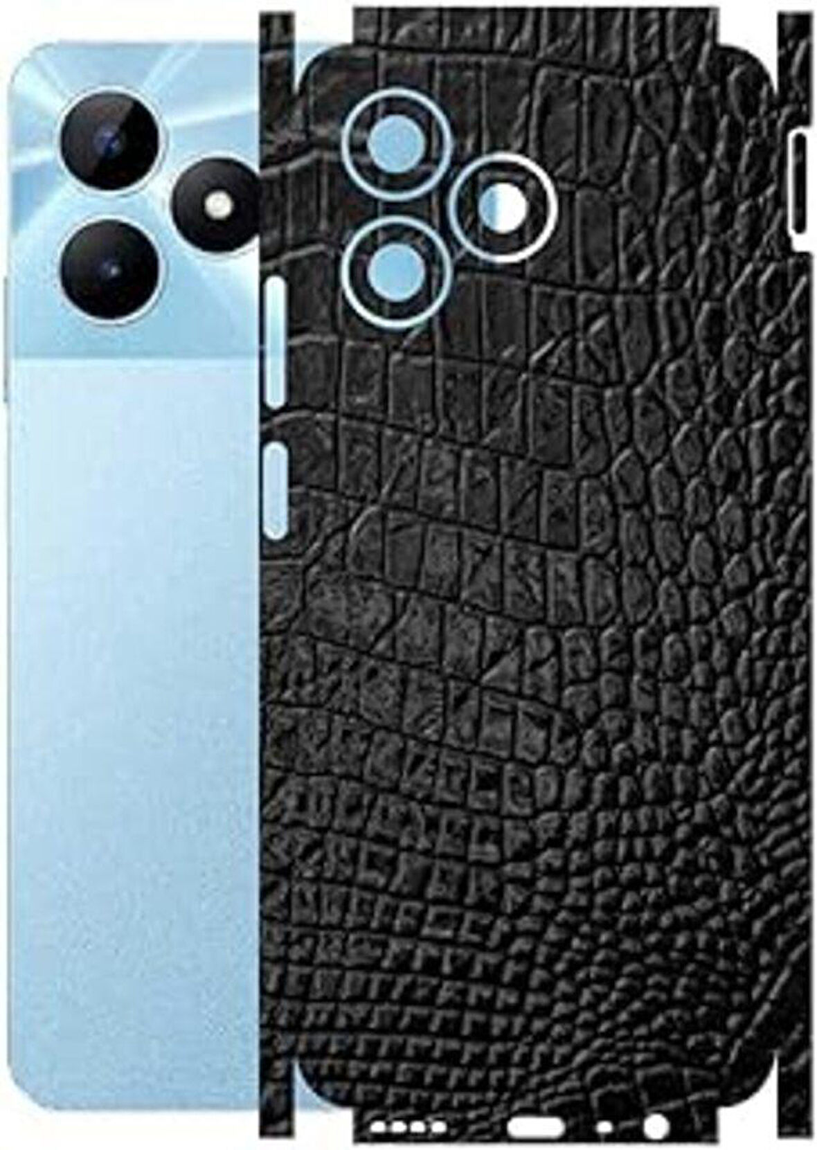 Realme Note 50 ile Uyumlu Deri Desenli Siyah Arka Kaplama