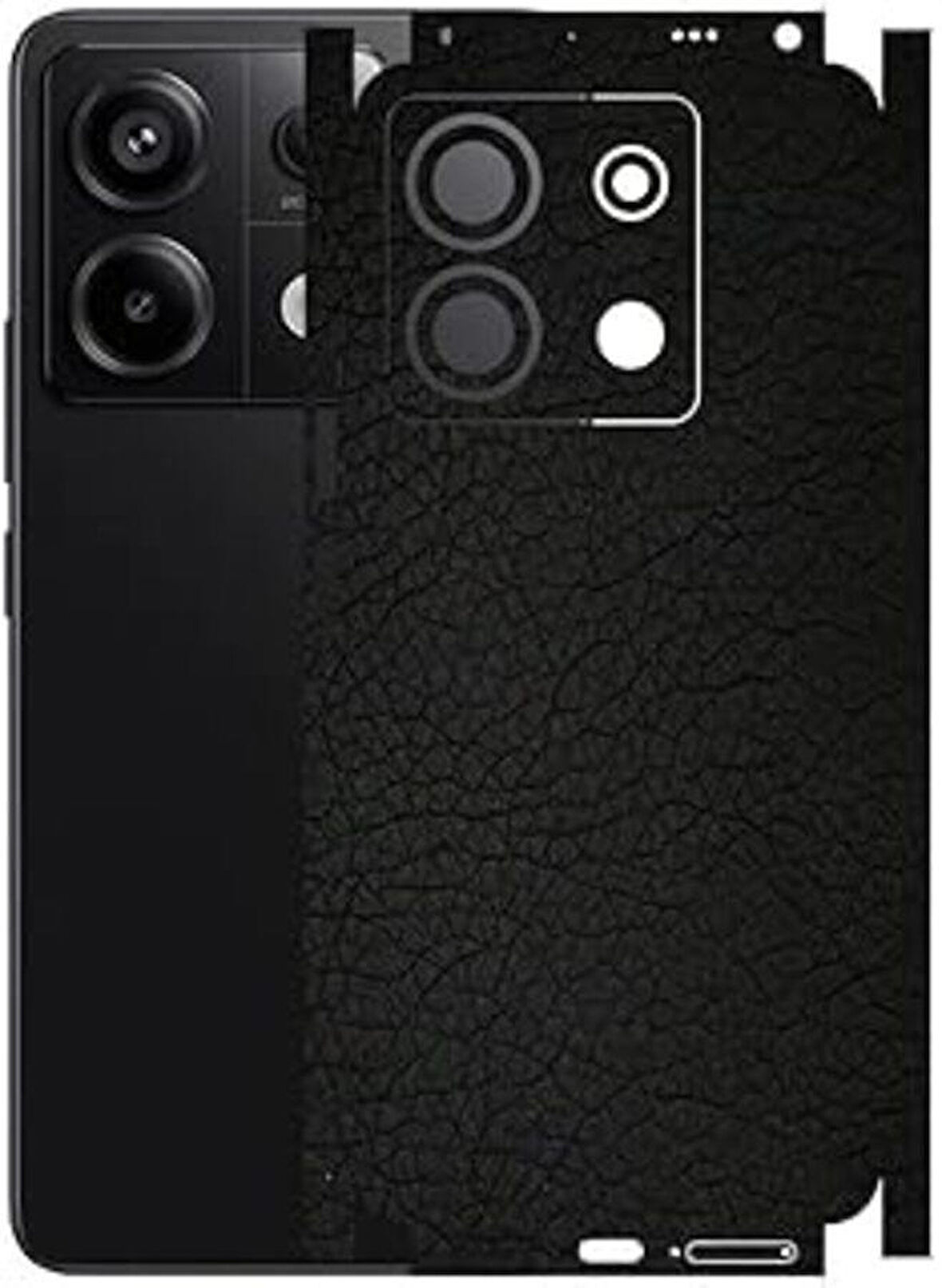 Redmi Note 13 Pro 5G ile Uyumlu Deri Desenli Siyah Arka Kaplama