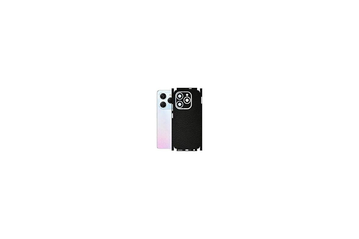 Tecno Spark 20 Pro (KJ6) ile Uyumlu Deri Desenli Siyah Arka Kaplama
