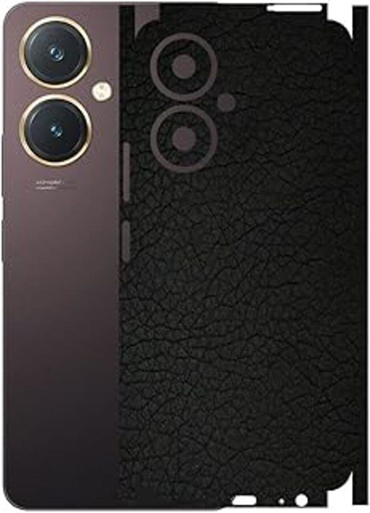 Vivo Y27 ile Uyumlu Deri Desenli Siyah Arka Kaplama