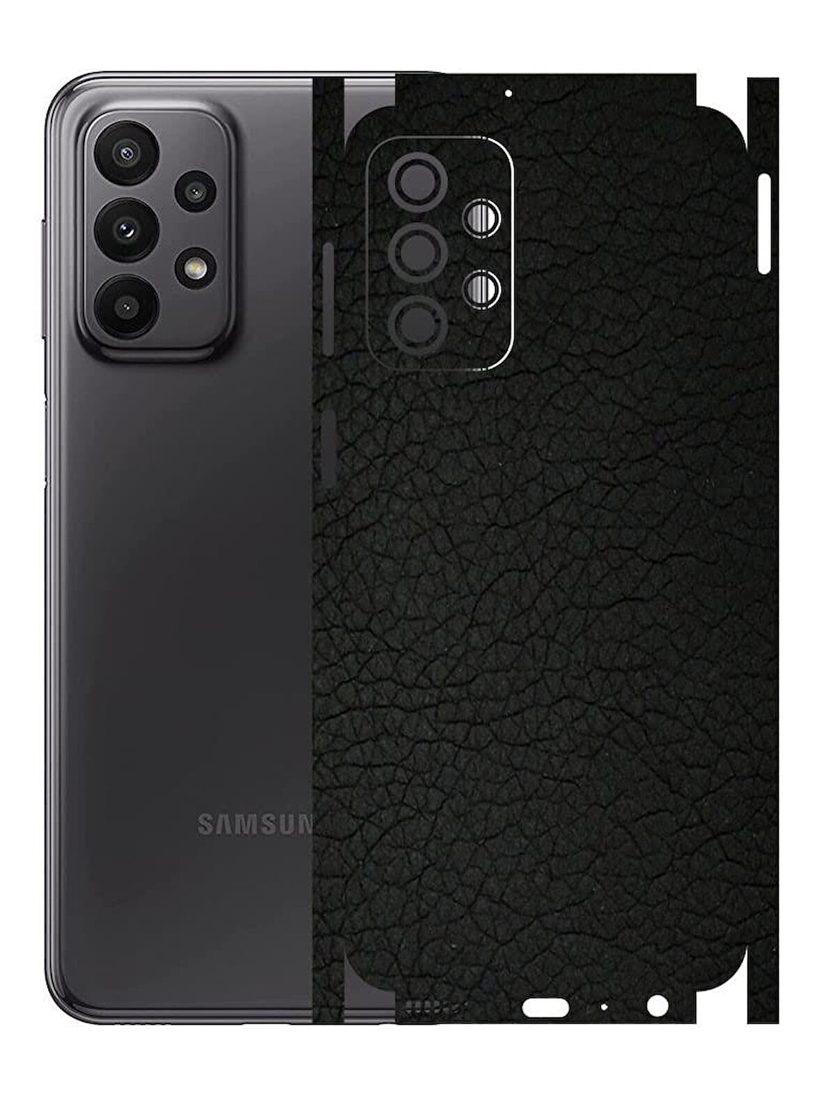 Samsung A23 ile Uyumlu Deri Desenli Siyah Arka Kaplama