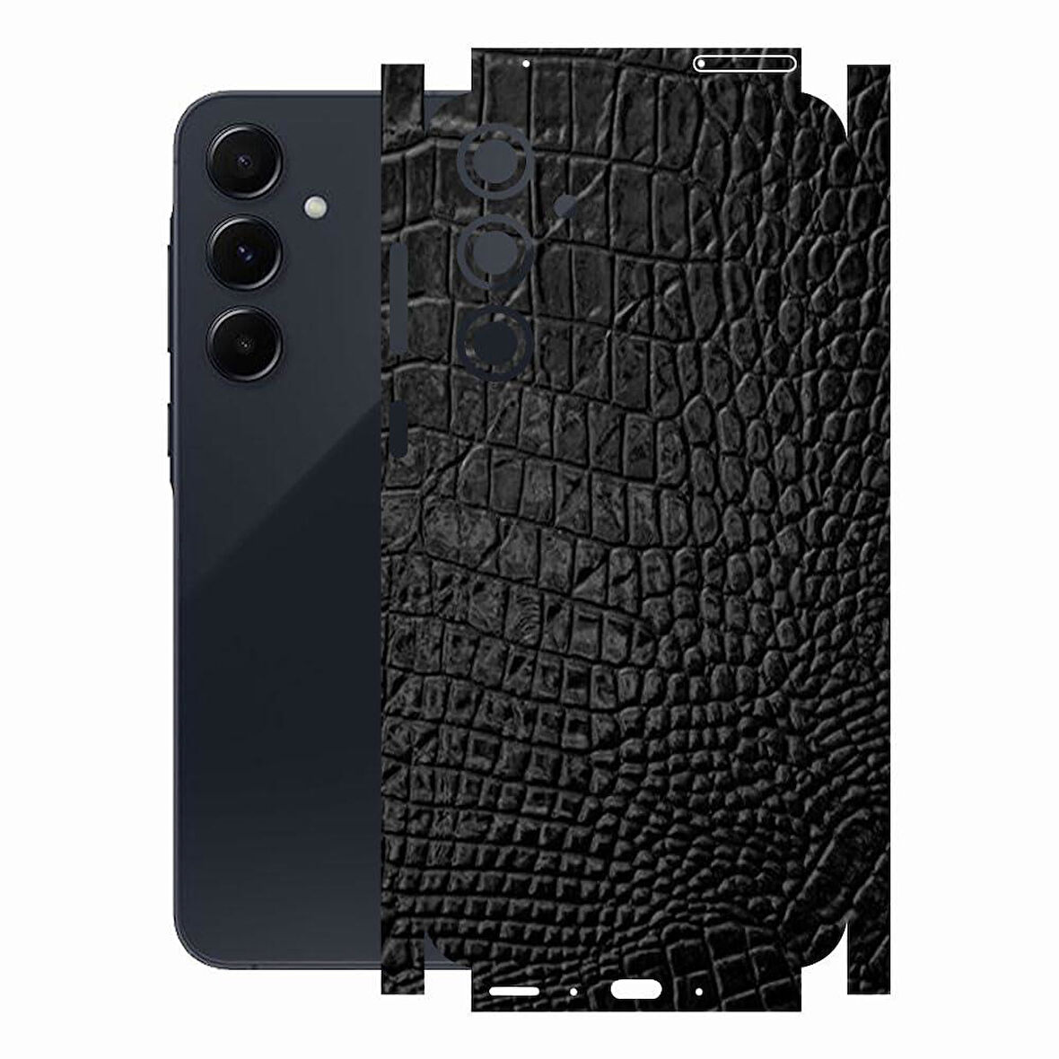 Samsung A55 ile Uyumlu Deri Desenli Siyah Arka Kaplama