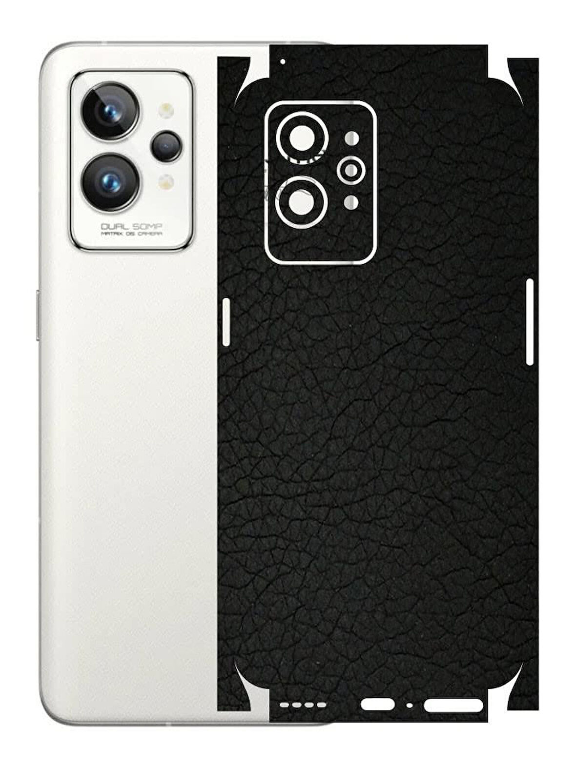 Realme GT2 Pro ile Uyumlu Deri Desenli Siyah Arka Kaplama