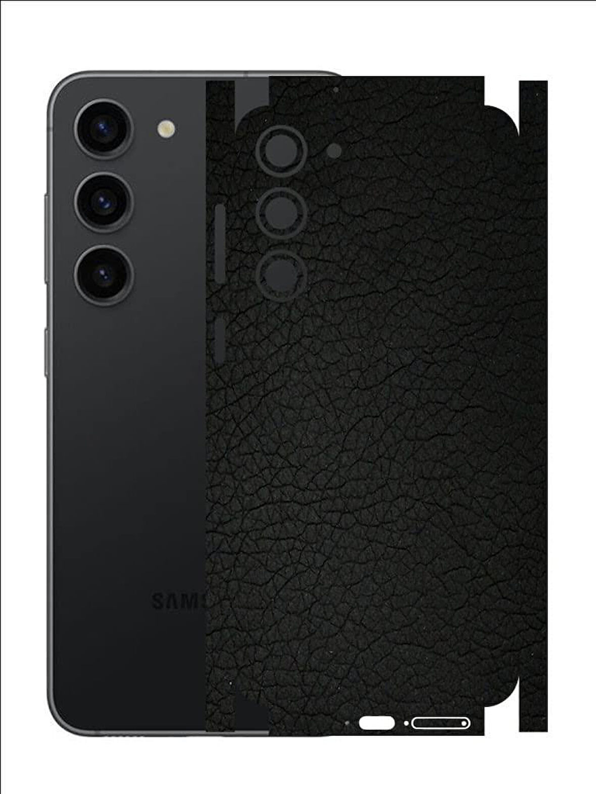 Samsung Galaxy S23 ile Uyumlu Deri Desenli Siyah Arka Kaplama