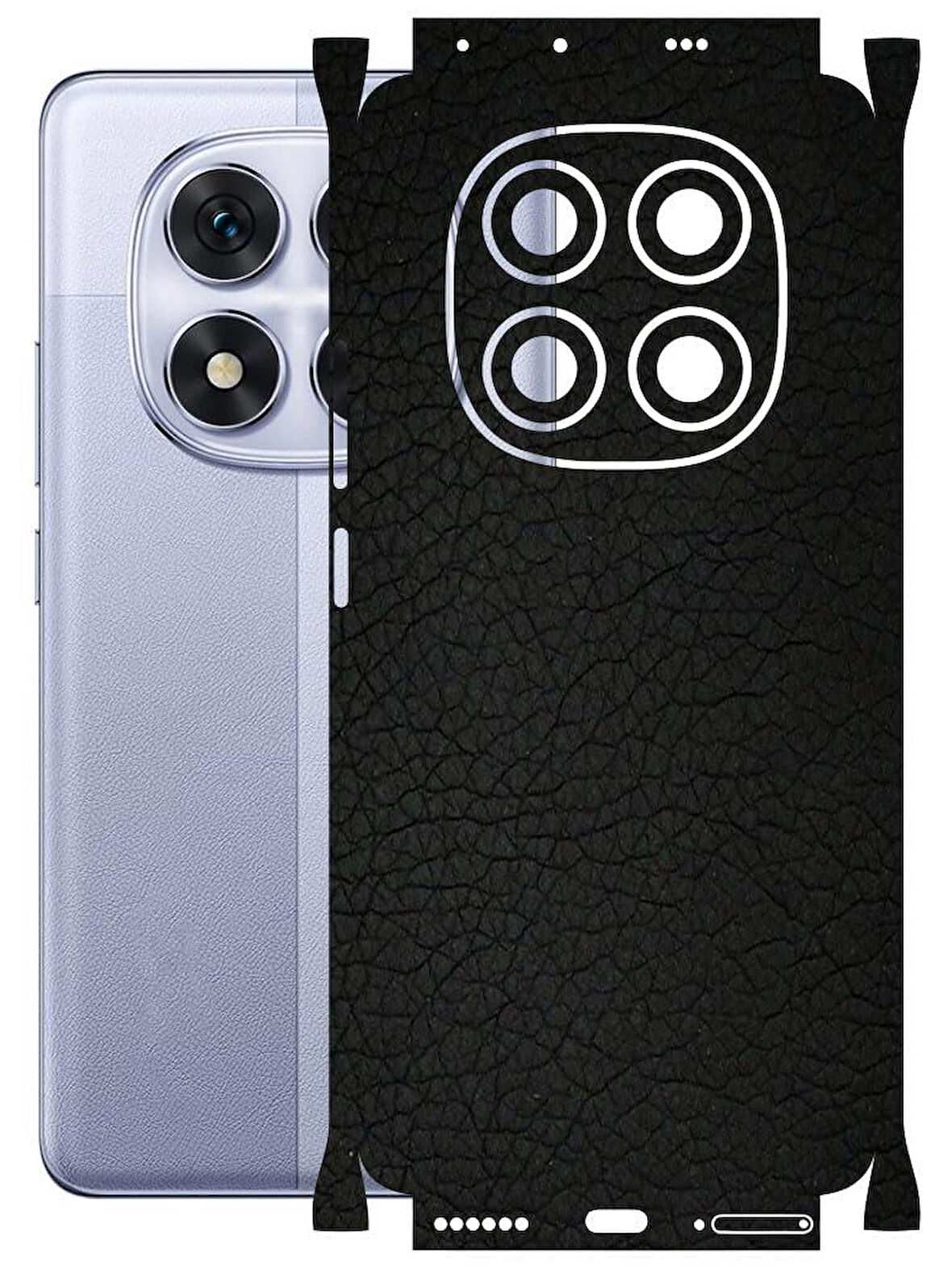 Redmi Note 14 Pro ile Uyumlu Deri Desenli Siyah Arka Kaplama(KILIF DEĞİLDİR!)