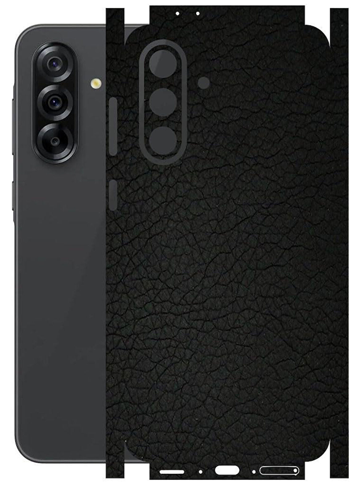 Samsung Galaxy A36 ile Uyumlu Deri Desenli Siyah Arka Kaplama(KILIF DEĞİLDİR!)