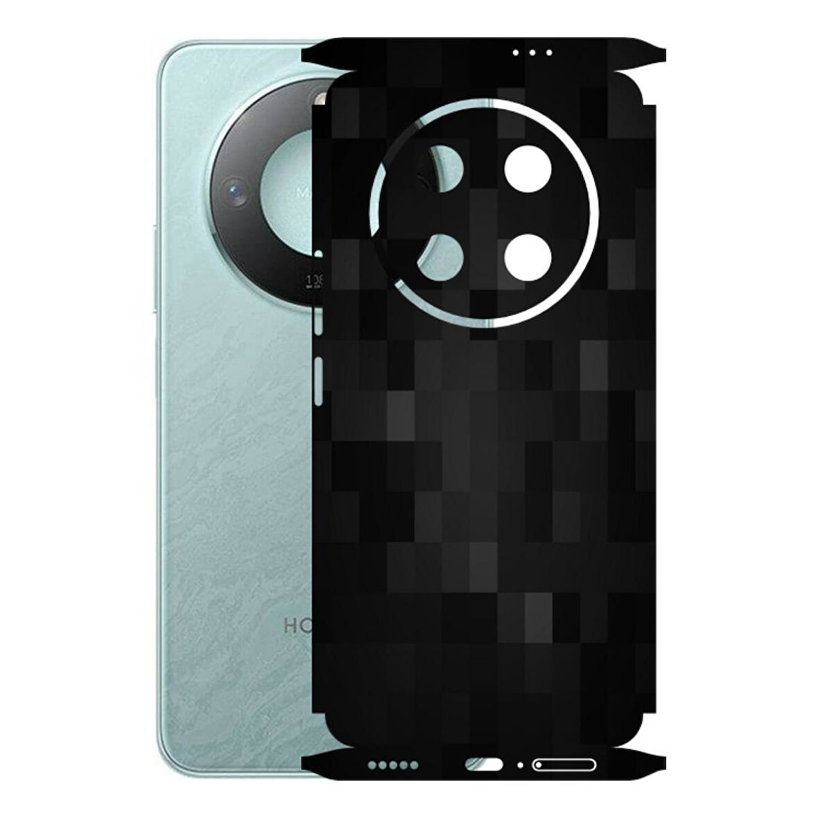 Honor Magic 7 Lite ile Uyumlu 360 Arka Kaplama  Pixel Desenli Siyah