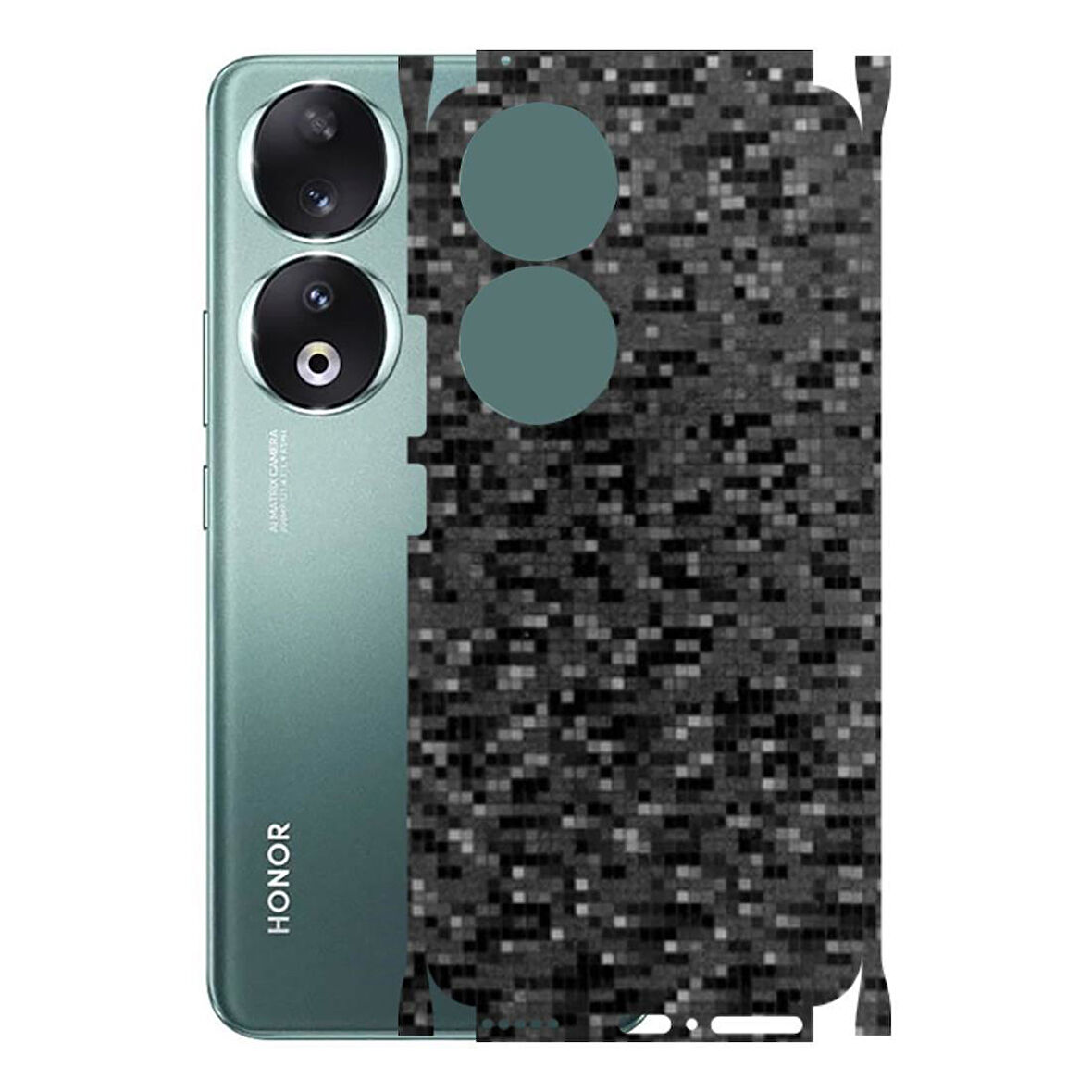Honor 90 ile Uyumlu 360 Arka Kaplama  Pixel Desenli Siyah