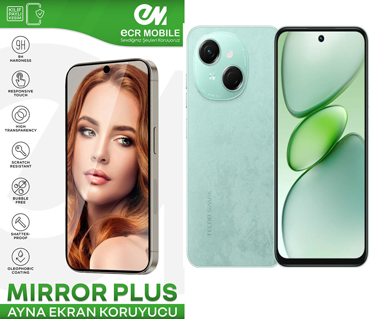 Tecno Spark GO 1 ile Uyumlu Esnek Ayna(Mirror) 9H Nano Ekran Koruyucu
